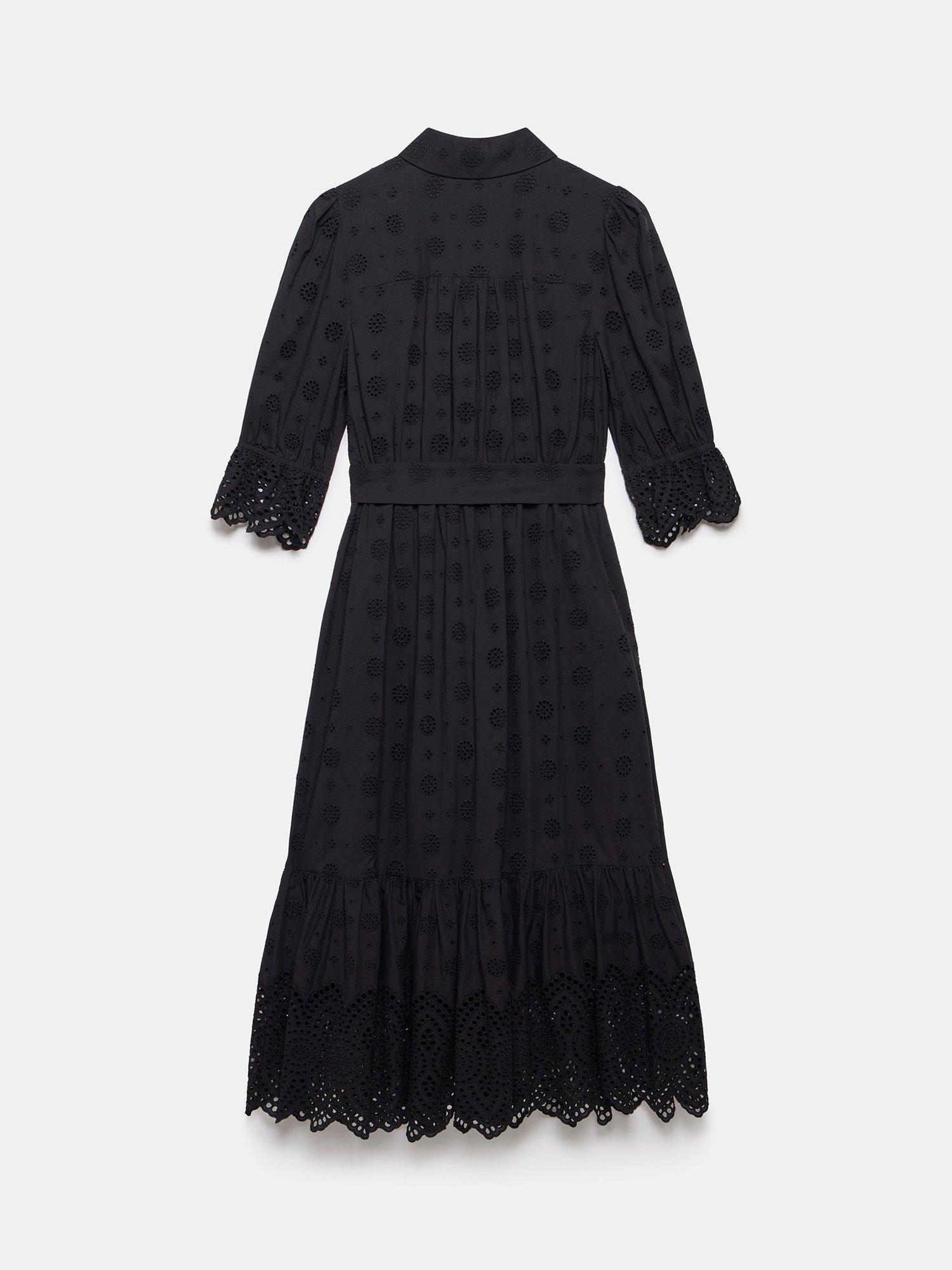 Product image 8 of 8, which shows Mint Velvet Broderie Anglaise Shirt Midi Dress, Black, 12
