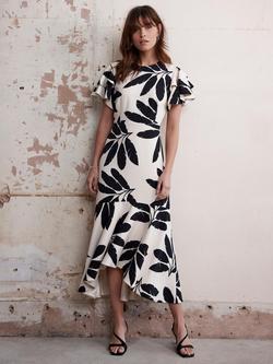 Mint Velvet Palm Print Midi Dress, Neutral/Black - view 2, Neutral/Black