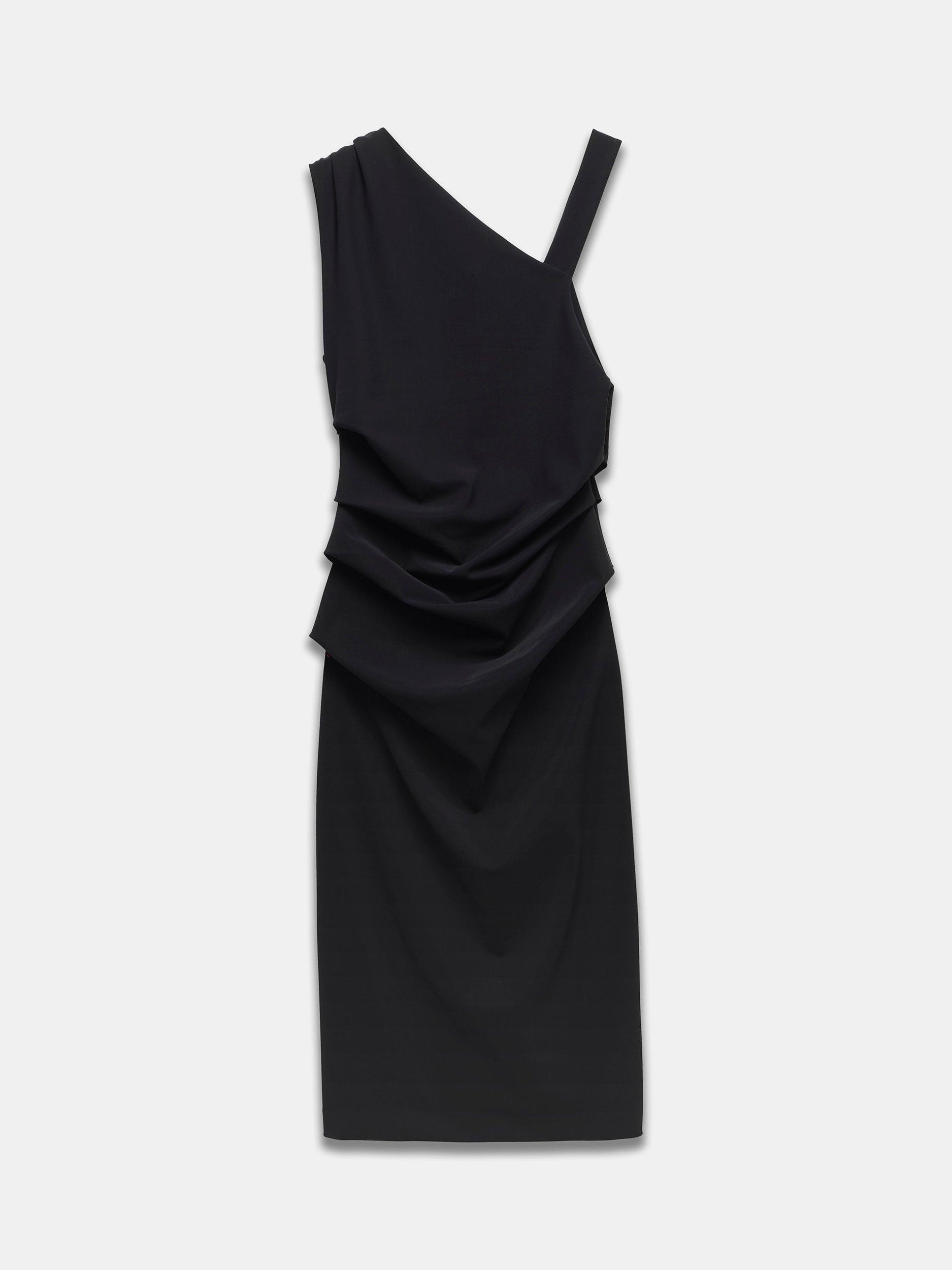 Product image 7 of 8, which shows Mint Velvet Asymmetric Sculpting Midi Dress, Black, 14