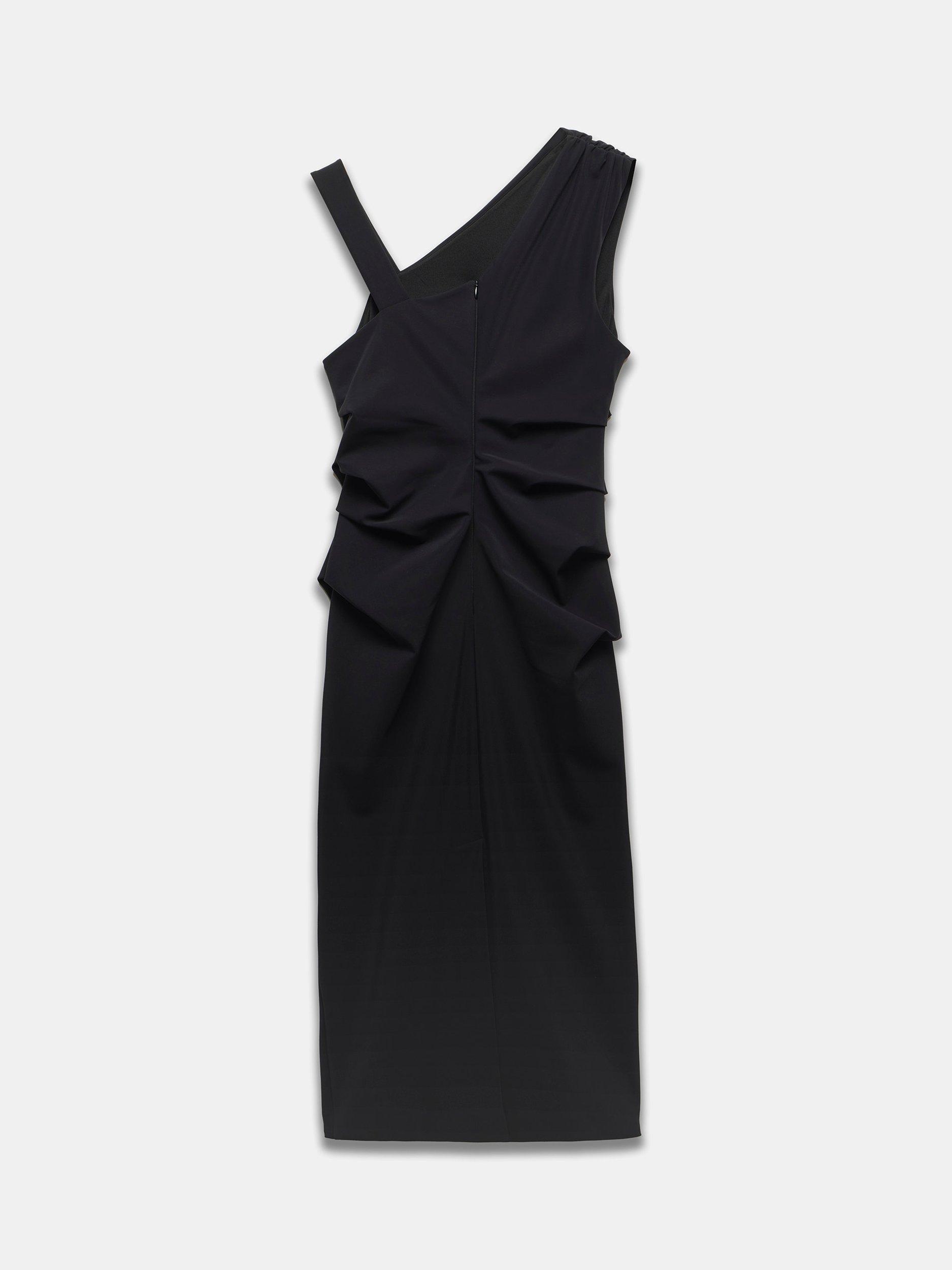 Product image 8 of 8, which shows Mint Velvet Asymmetric Sculpting Midi Dress, Black, 14