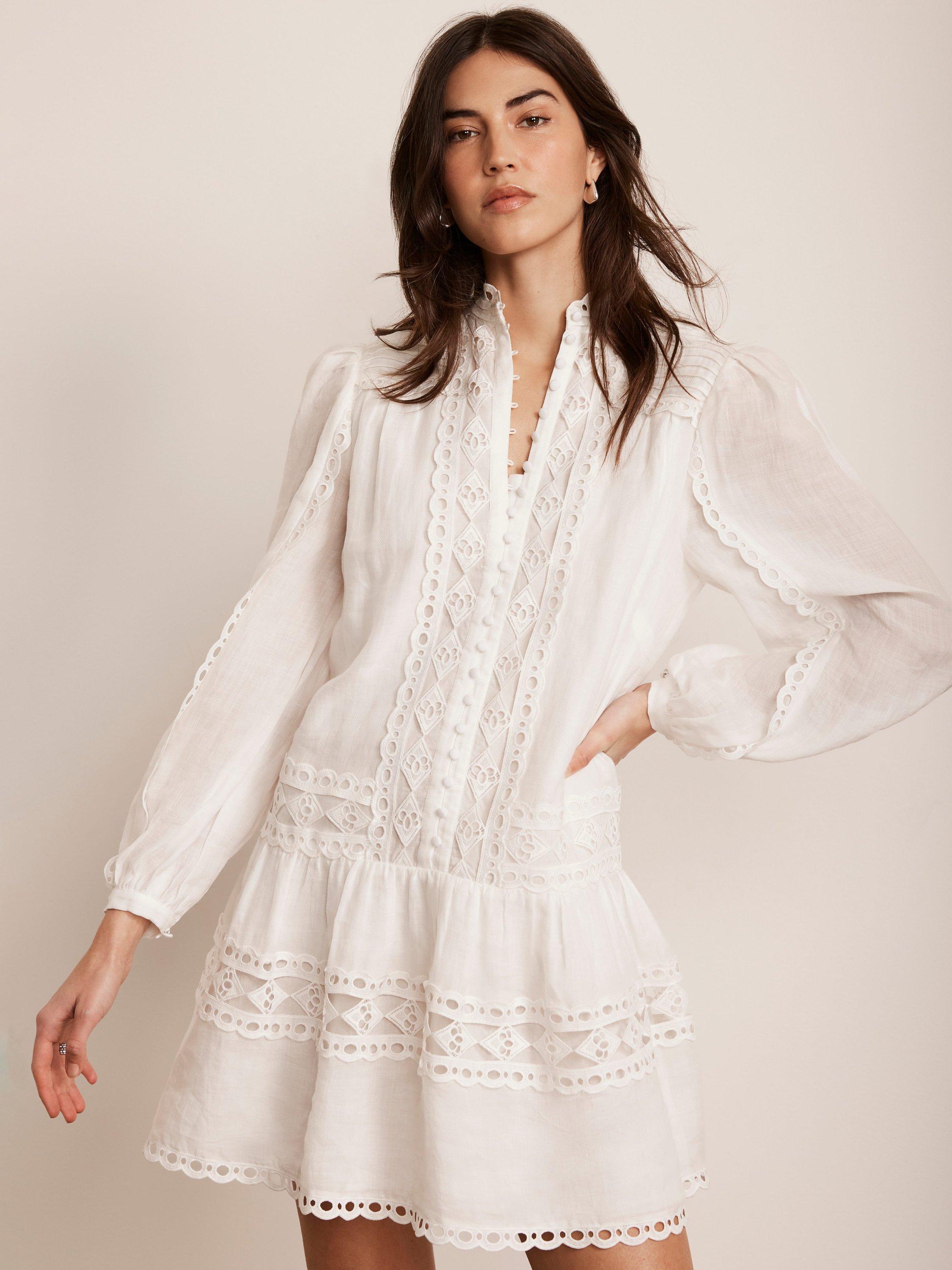 Product image 2 of 8, which shows Mint Velvet Lace Detail Mini Dress, Ivory, 12