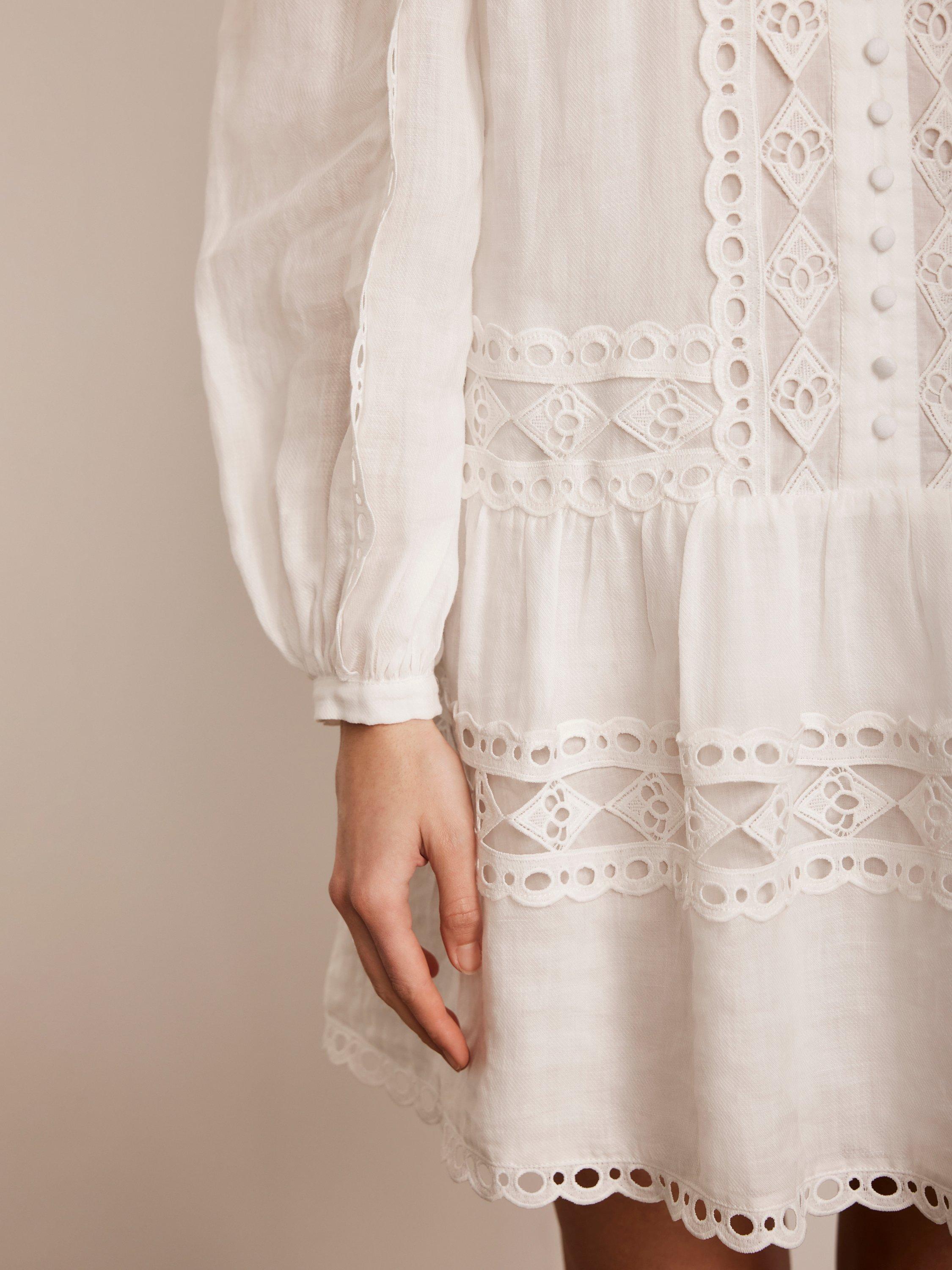 Product image 4 of 8, which shows Mint Velvet Lace Detail Mini Dress, Ivory, 12