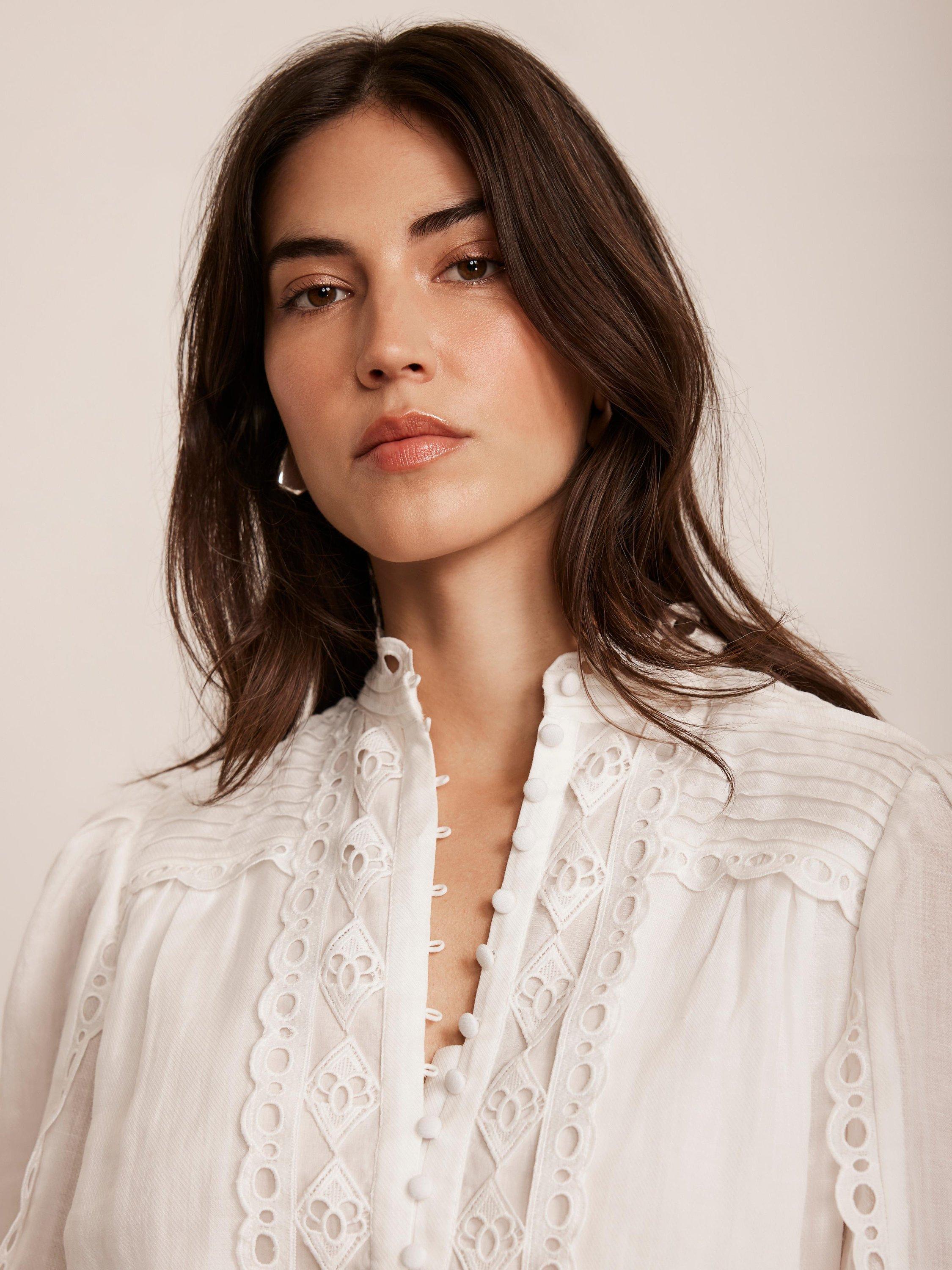 Product image 6 of 8, which shows Mint Velvet Lace Detail Mini Dress, Ivory, 12