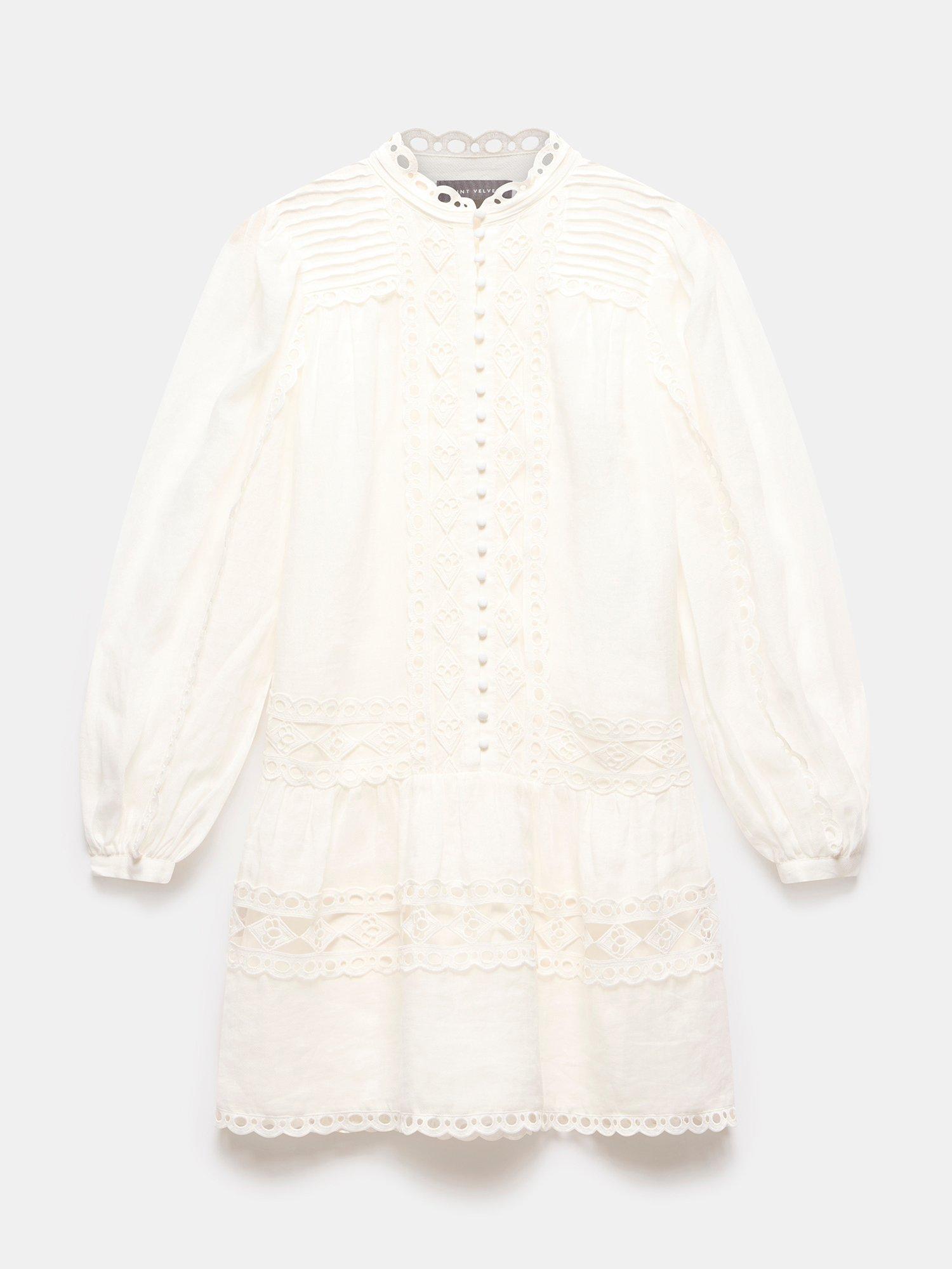 Product image 7 of 8, which shows Mint Velvet Lace Detail Mini Dress, Ivory, 12