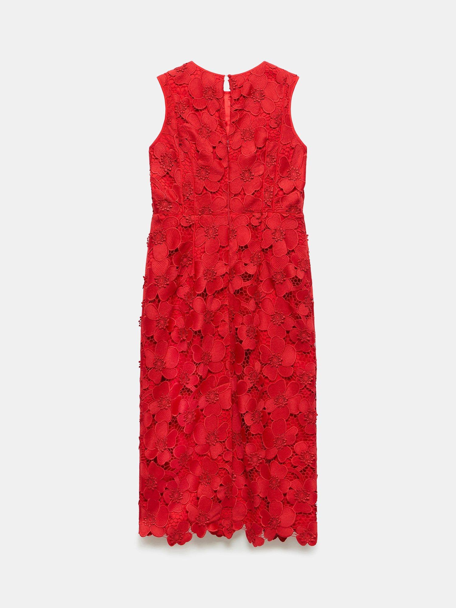 Product image 7 of 8, which shows Mint Velvet Floral Lace Midi Dress, Red, 12