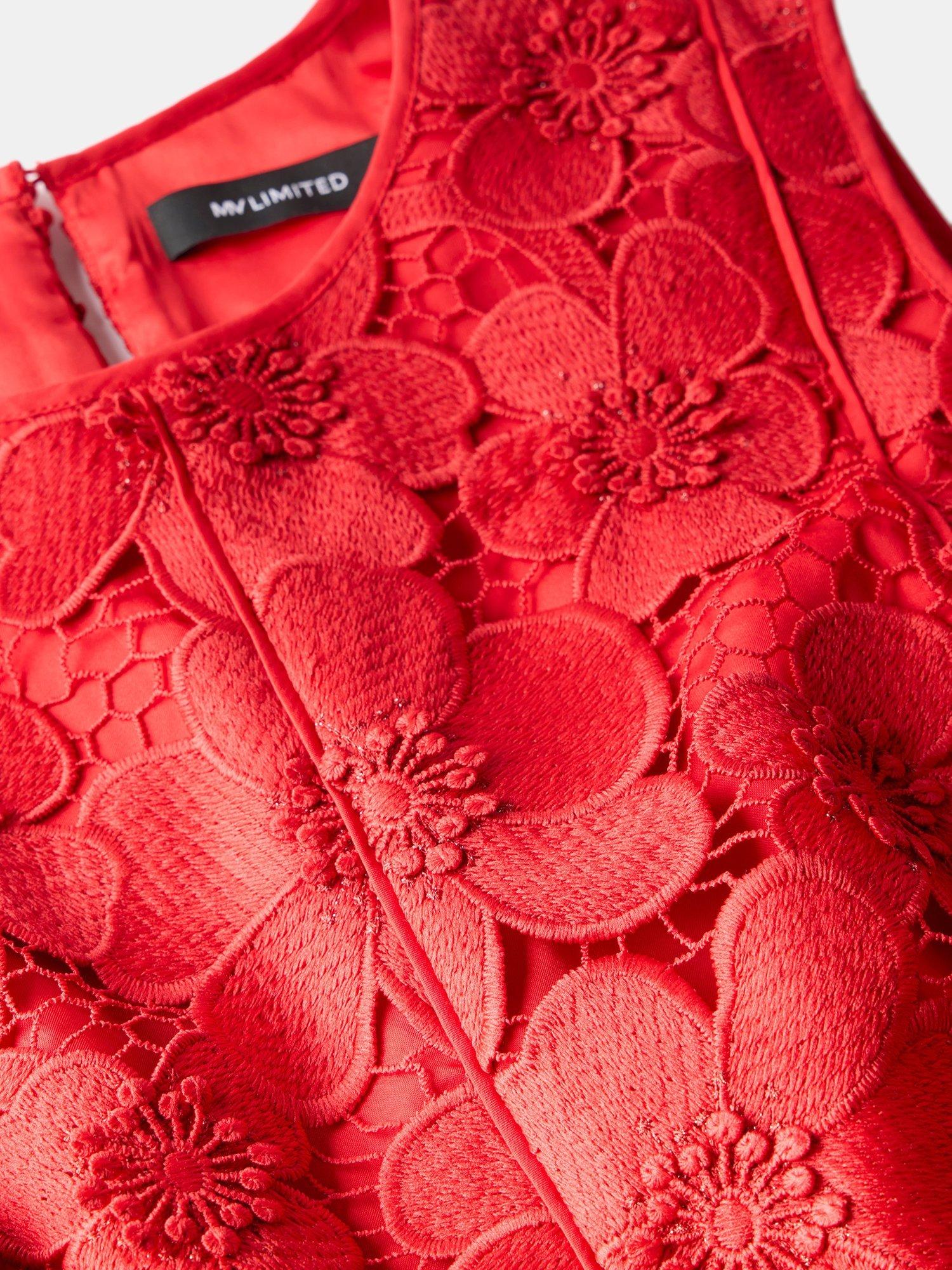 Product image 8 of 8, which shows Mint Velvet Floral Lace Midi Dress, Red, 12