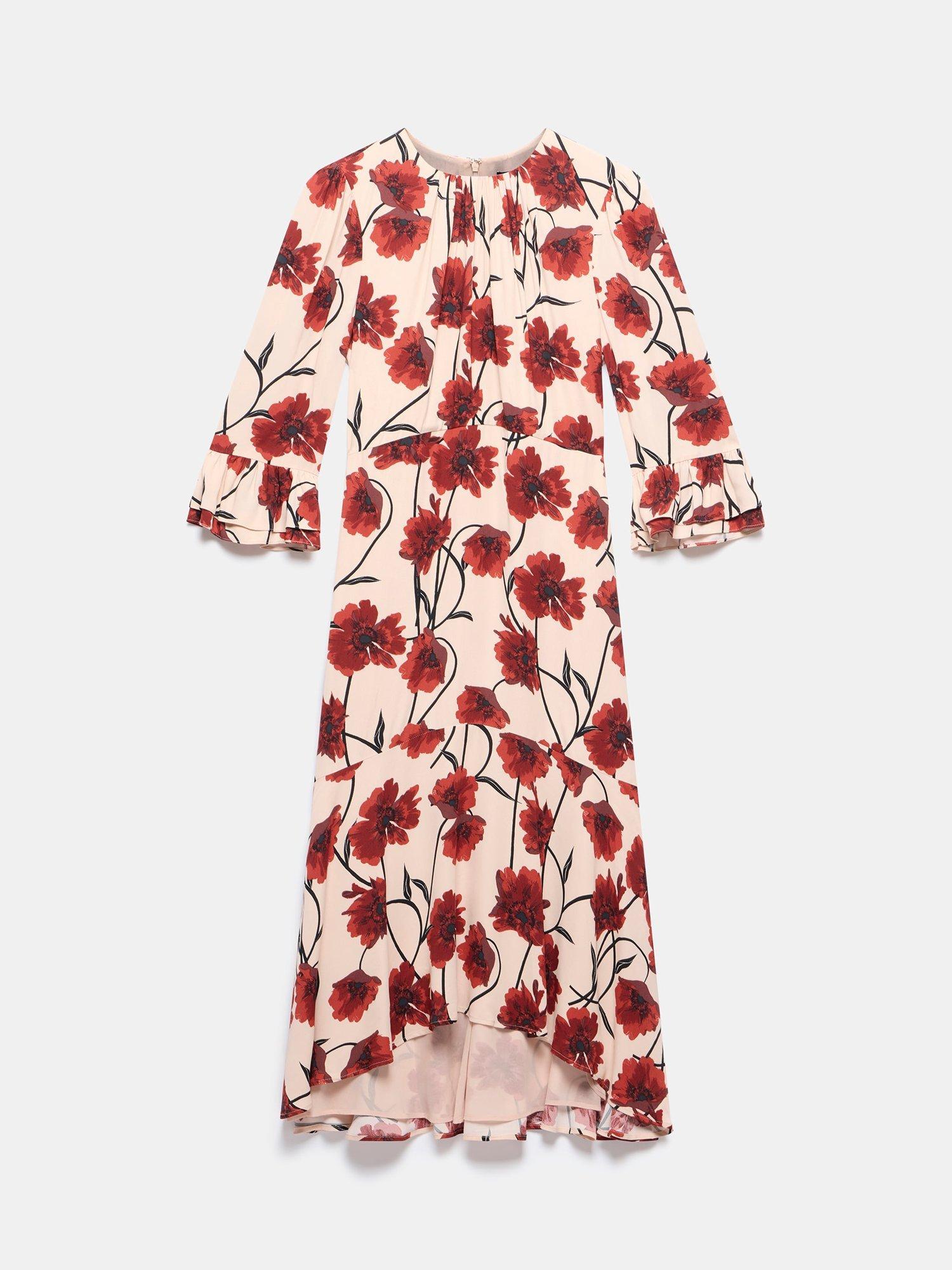 Product image 7 of 8, which shows Mint Velvet Floral Ruffle Hem Midi Dress, Natural Taupe, 6