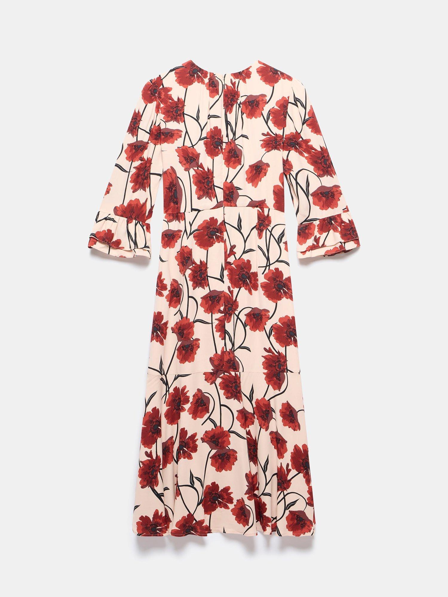 Product image 8 of 8, which shows Mint Velvet Floral Ruffle Hem Midi Dress, Natural Taupe, 6