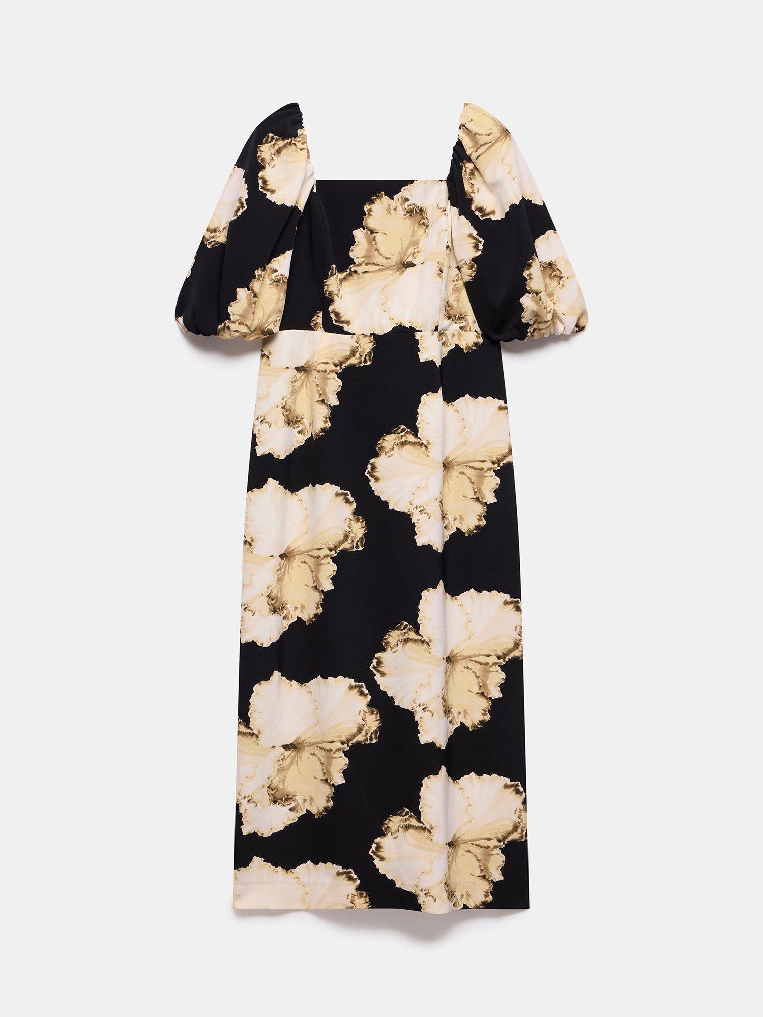 Product image 7 of 8, which shows Mint Velvet Floral Square Neck Midi Dress, Black/Multi, 8