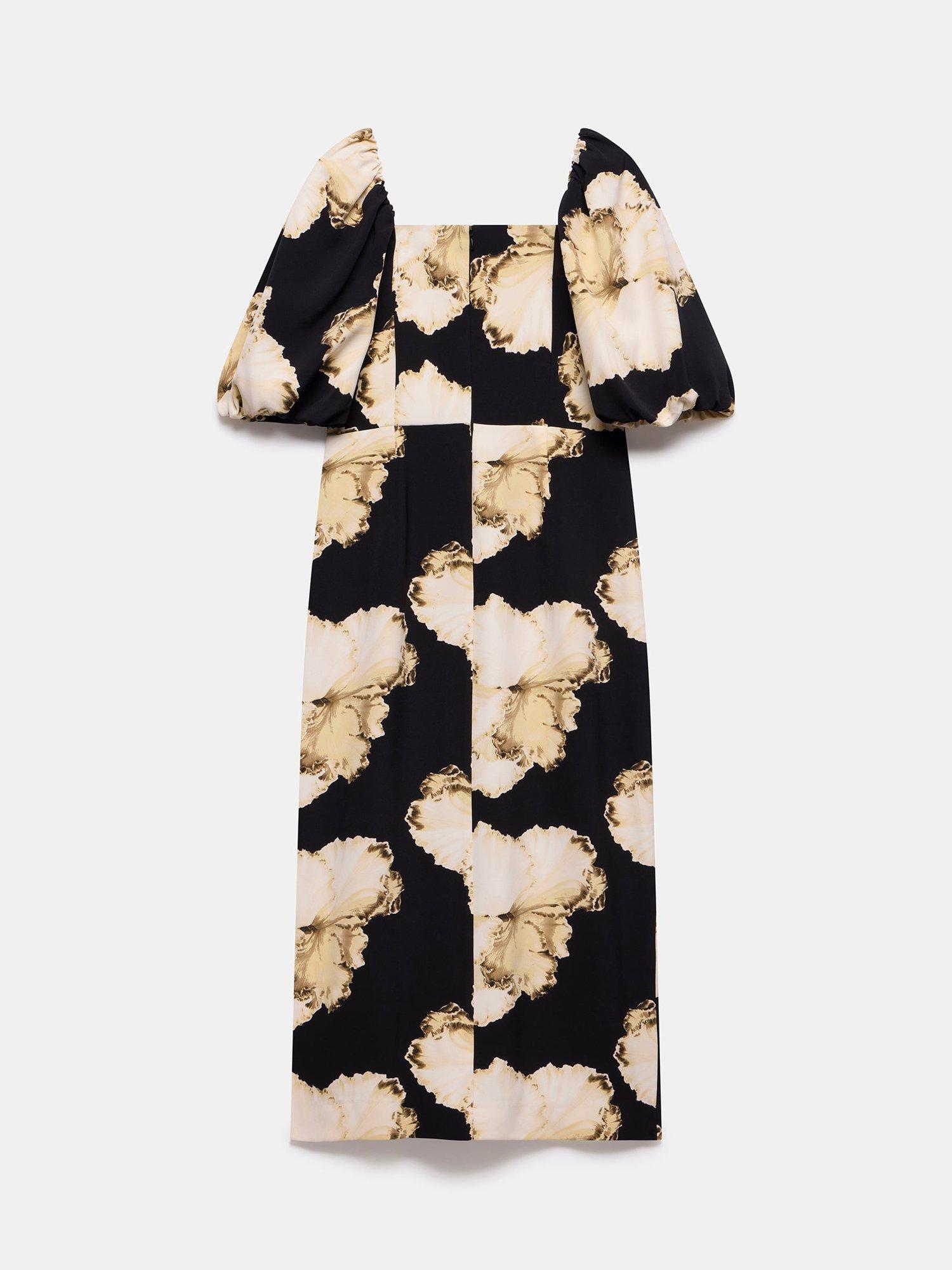 Product image 8 of 8, which shows Mint Velvet Floral Square Neck Midi Dress, Black/Multi, 8