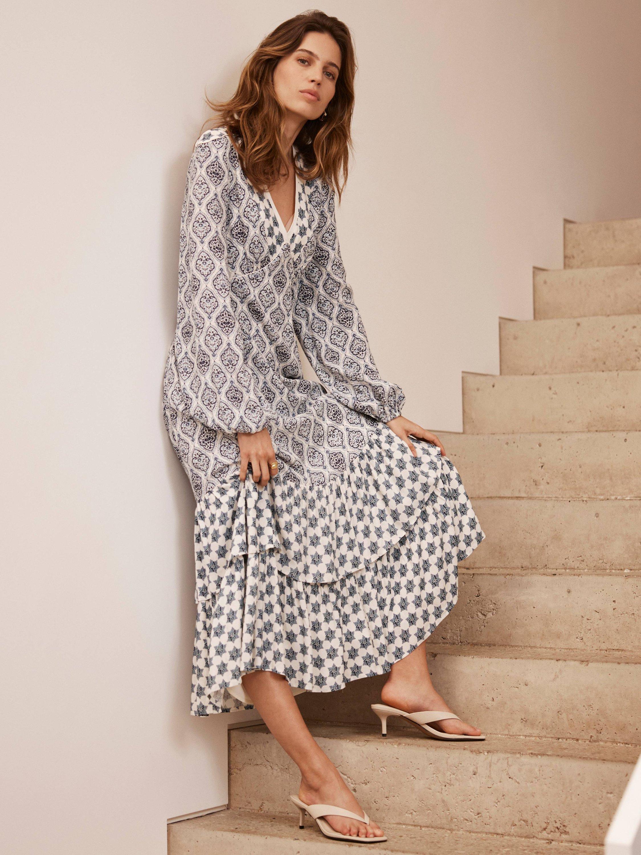 Product image 5 of 9, which shows Mint Velvet Geo Mixed Print Midi Dress, Blue/Multi, 6
