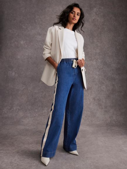 Mint Velvet Tie Waist Side Stripe Wide Jeans, Indigo - view 2, Indigo