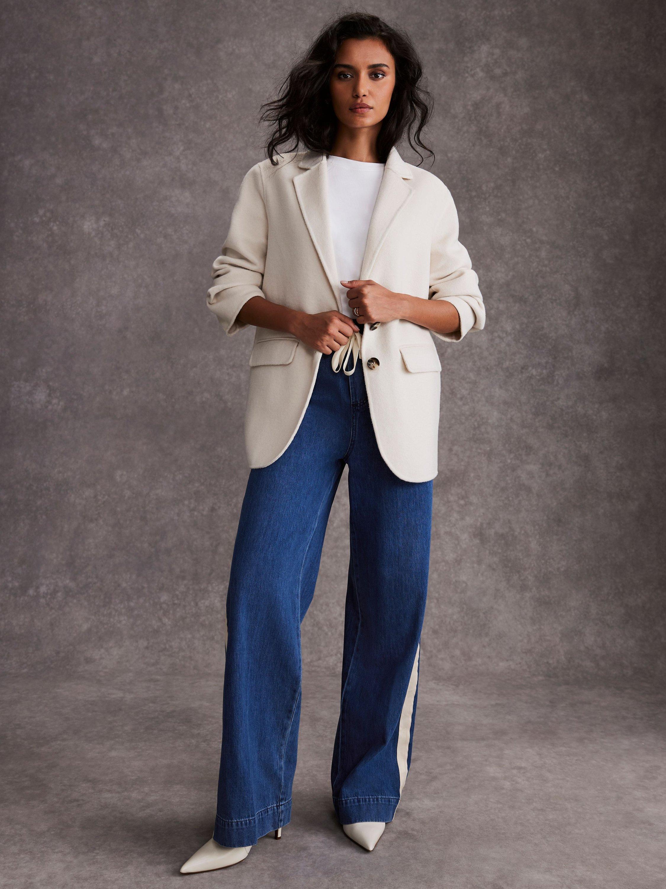 Product image 4 of 8, which shows Mint Velvet Tie Waist Side Stripe Wide Jeans, Indigo, 6R