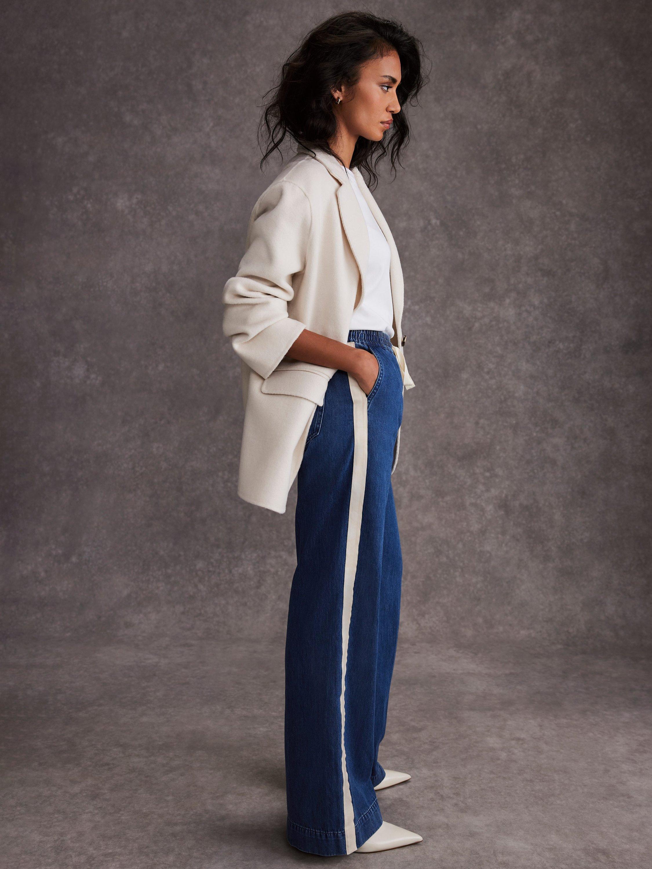 Product image 5 of 8, which shows Mint Velvet Tie Waist Side Stripe Wide Jeans, Indigo, 6R