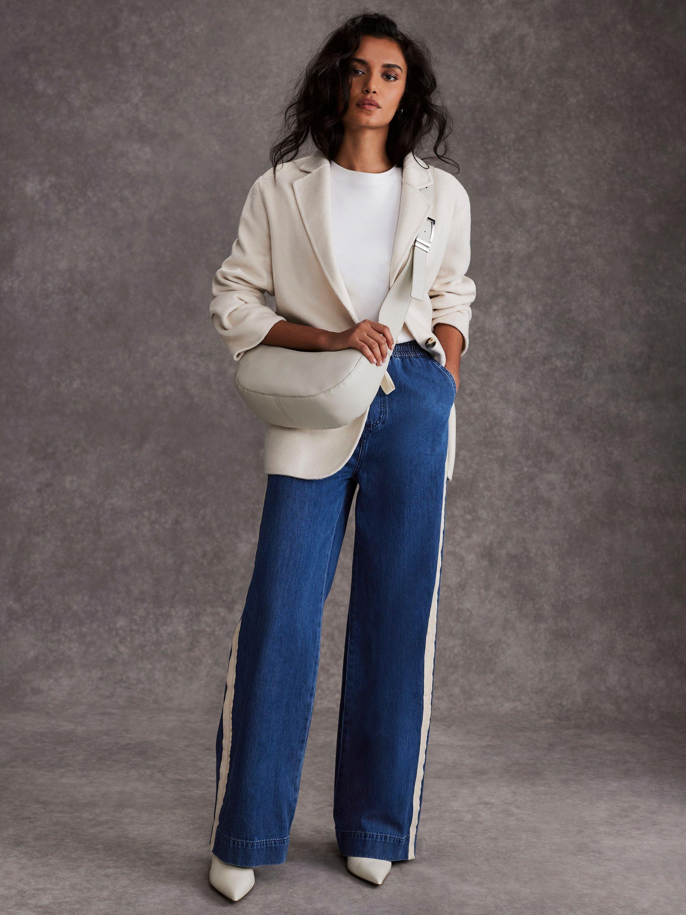 Product image 6 of 8, which shows Mint Velvet Tie Waist Side Stripe Wide Jeans, Indigo, 6R