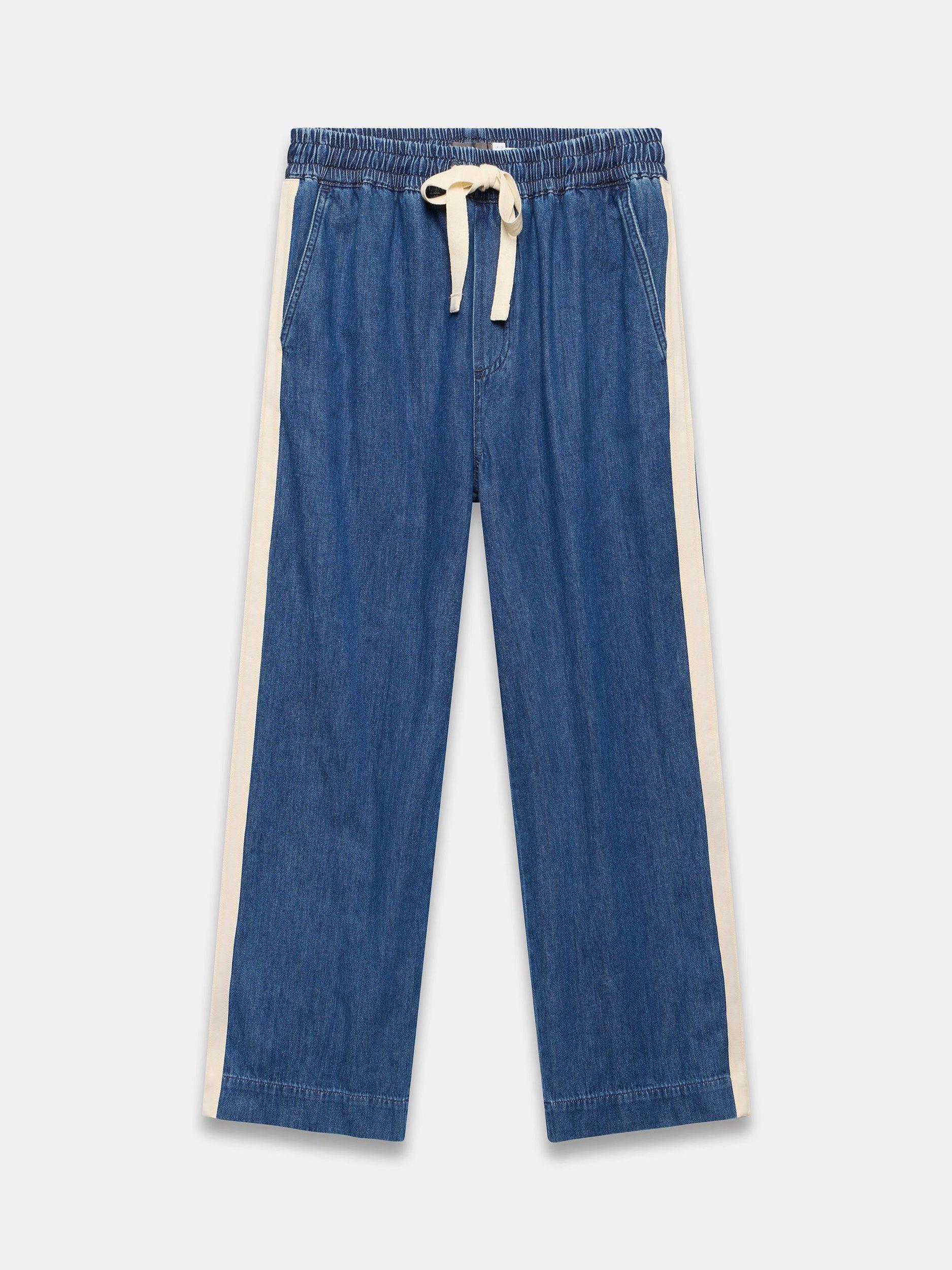 Product image 7 of 8, which shows Mint Velvet Tie Waist Side Stripe Wide Jeans, Indigo, 6R
