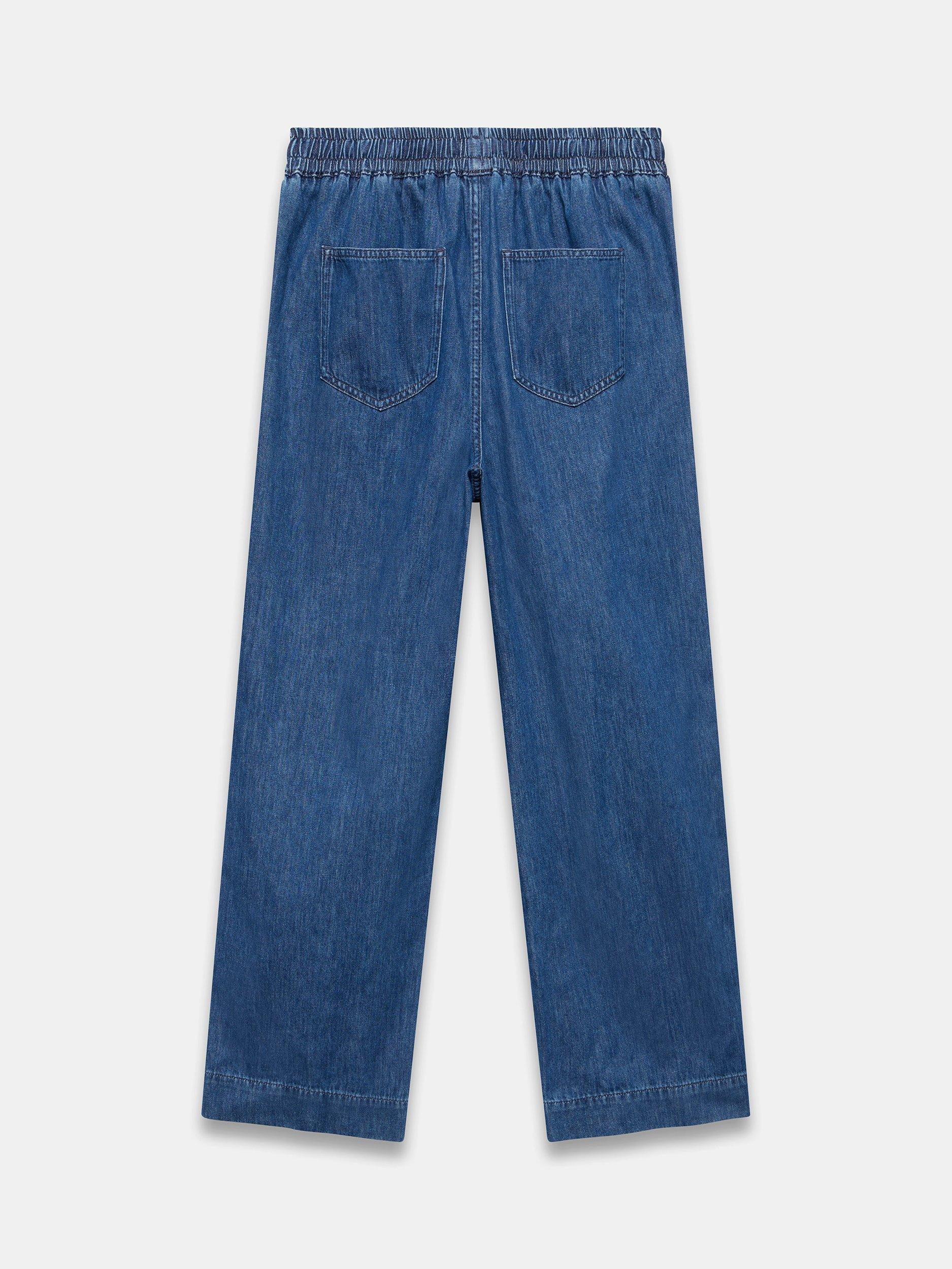 Product image 8 of 8, which shows Mint Velvet Tie Waist Side Stripe Wide Jeans, Indigo, 6R