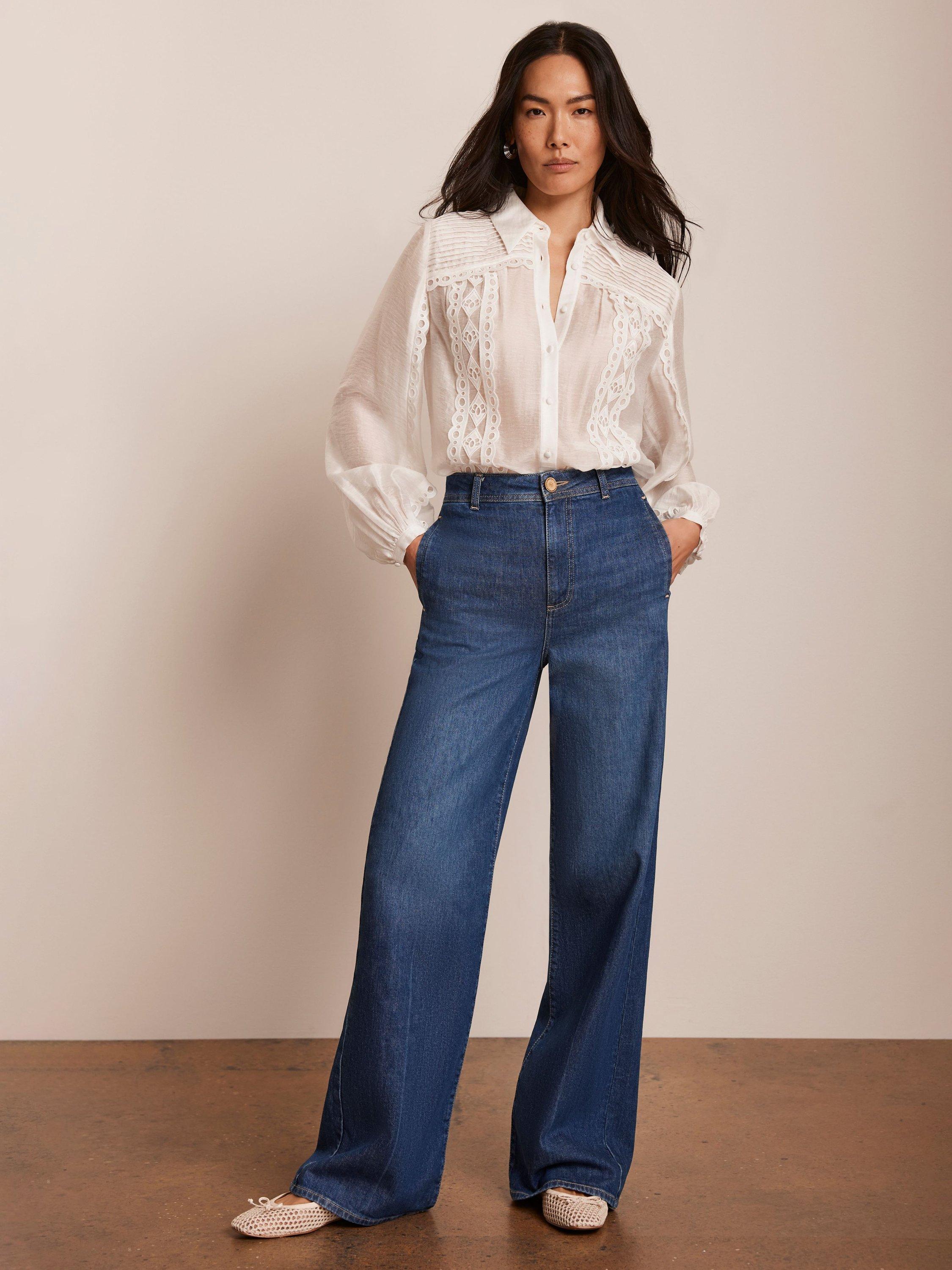 Product image 1 of 7, which shows Mint Velvet High Rise Wide Leg Jeans, Indigo, 6R