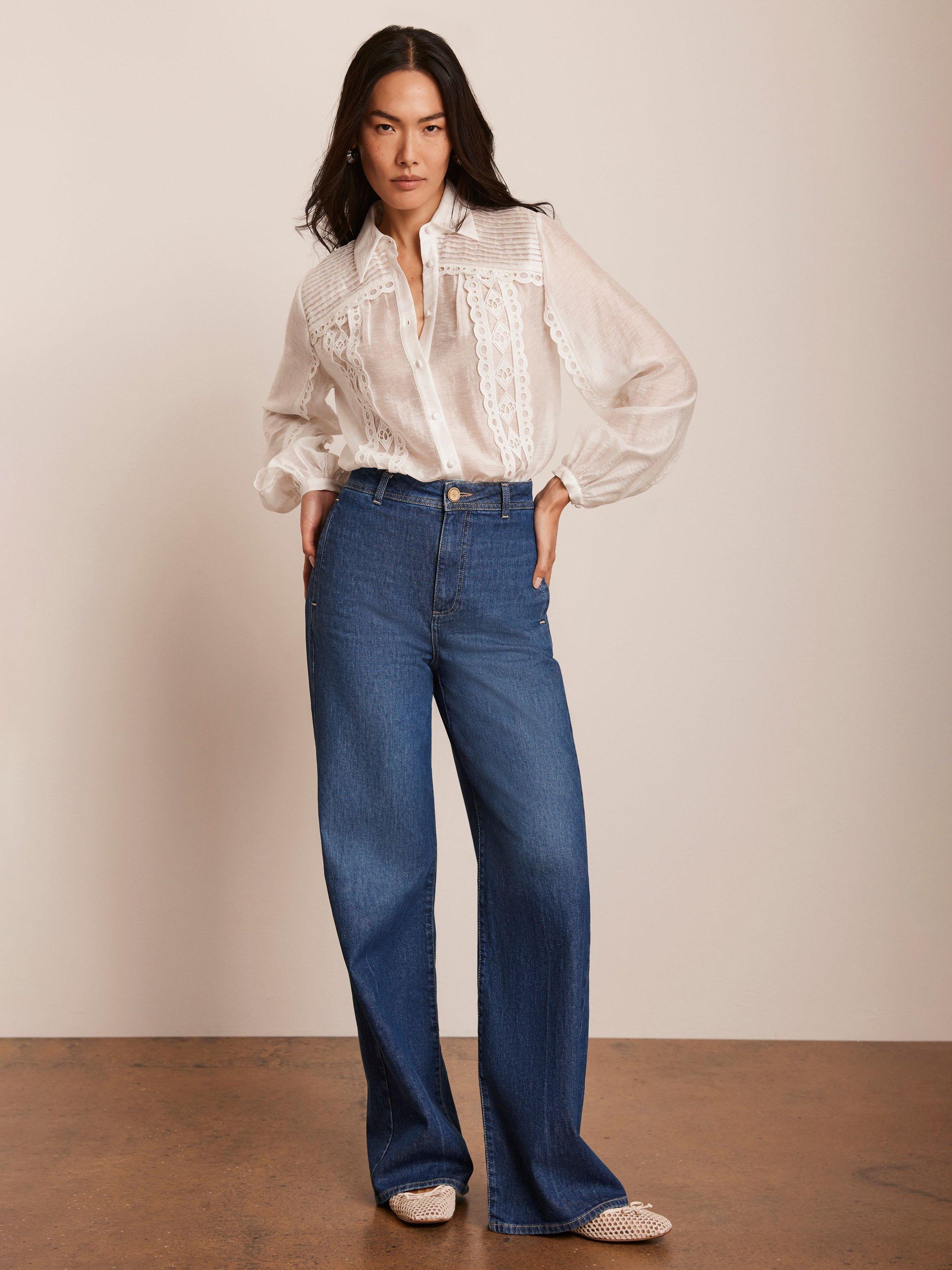 Product image 3 of 7, which shows Mint Velvet High Rise Wide Leg Jeans, Indigo, 6R