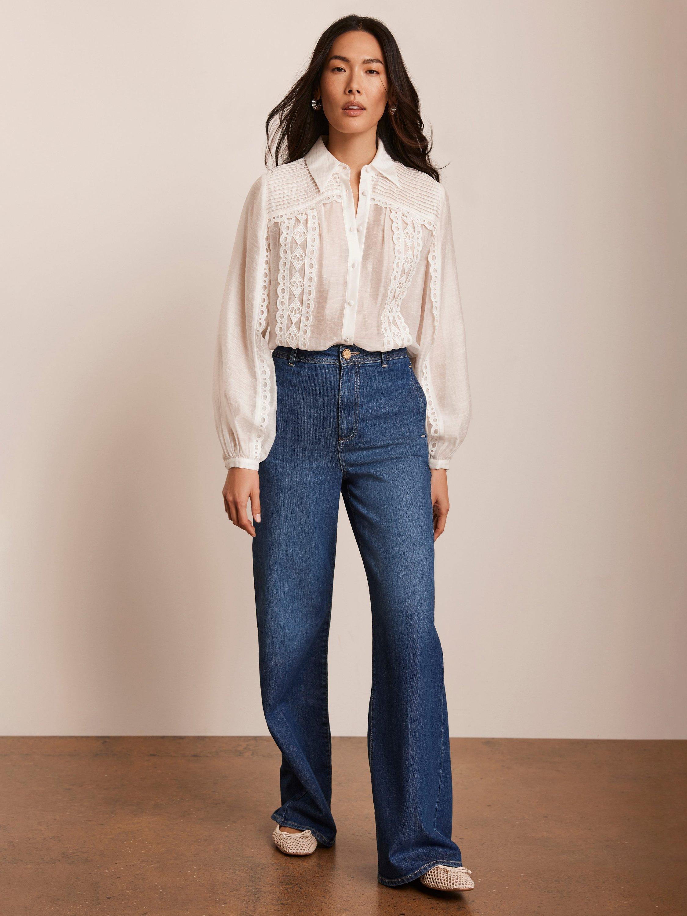 Product image 4 of 7, which shows Mint Velvet High Rise Wide Leg Jeans, Indigo, 6R