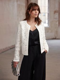 Mint Velvet Lace Knit Jacket, Ivory, Ivory