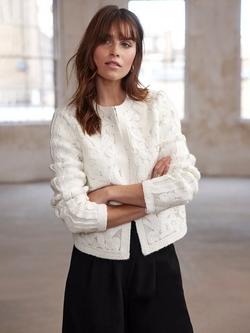 Mint Velvet Lace Knit Jacket, Ivory - view 2, Ivory