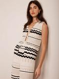Mint Velvet Stripe Tie Front Knit Top, White Ivory
