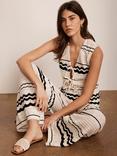 Mint Velvet Stripe Tie Front Knit Top, White Ivory