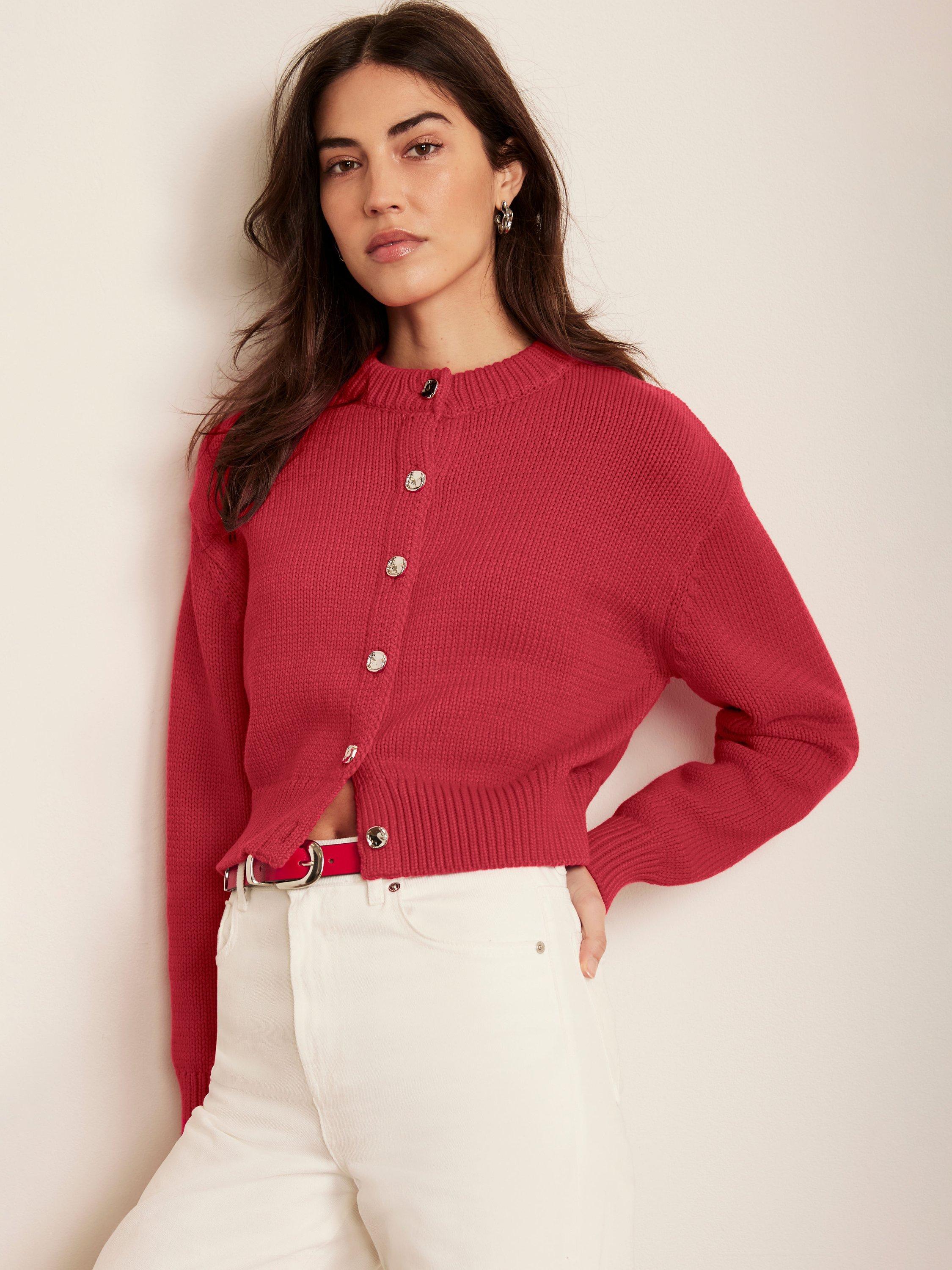Mint Velvet Fitted Round Neck Cardigan, Red