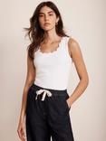 Mint Velvet Scallop Trim Vest Top, White Ivory