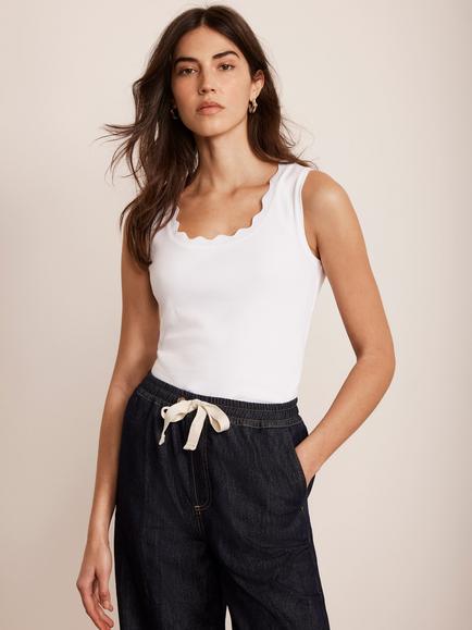 Mint Velvet Scallop Trim Vest Top, White Ivory