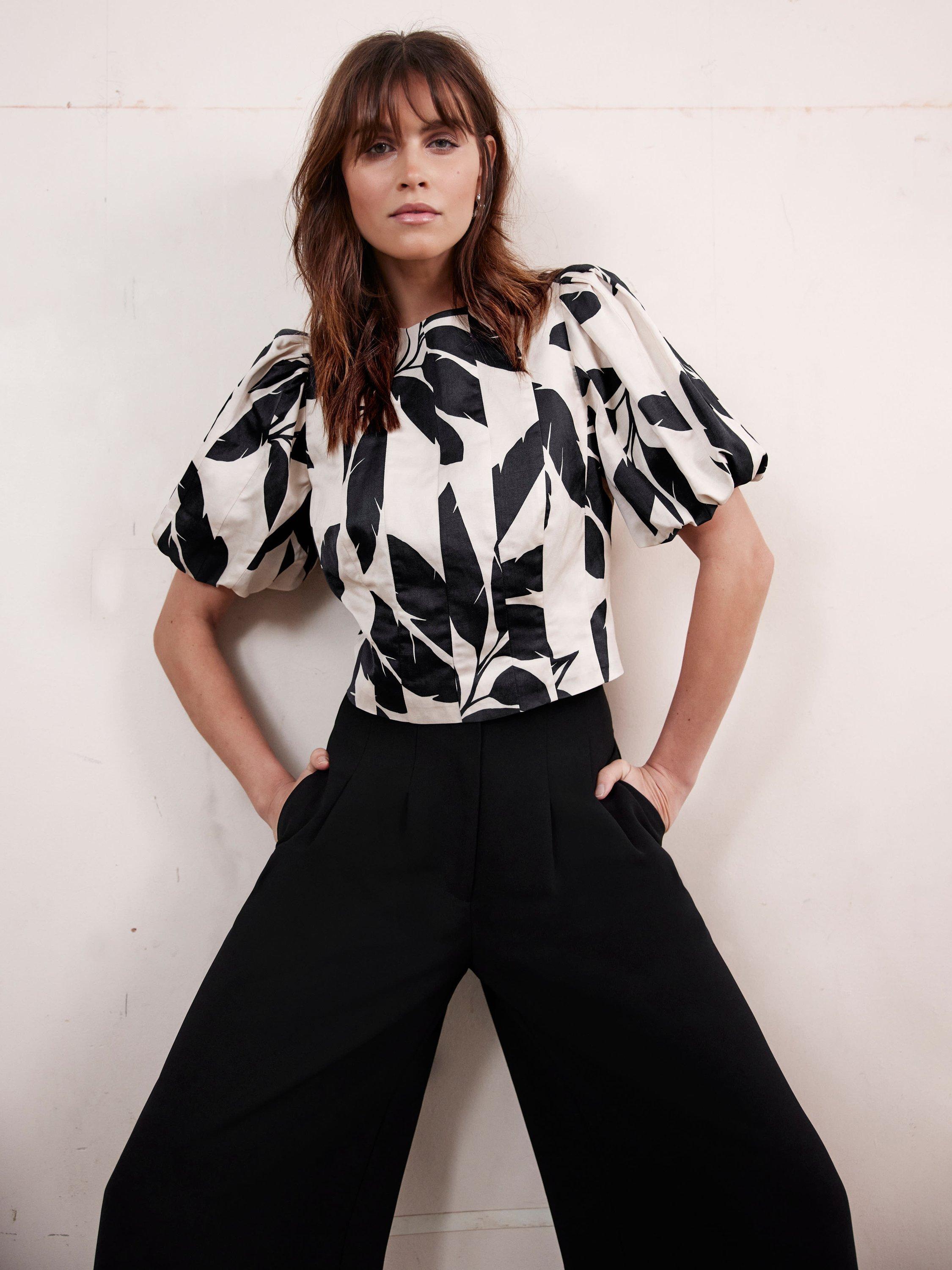 Mint Velvet Palm Print Top, Natural/Multi
