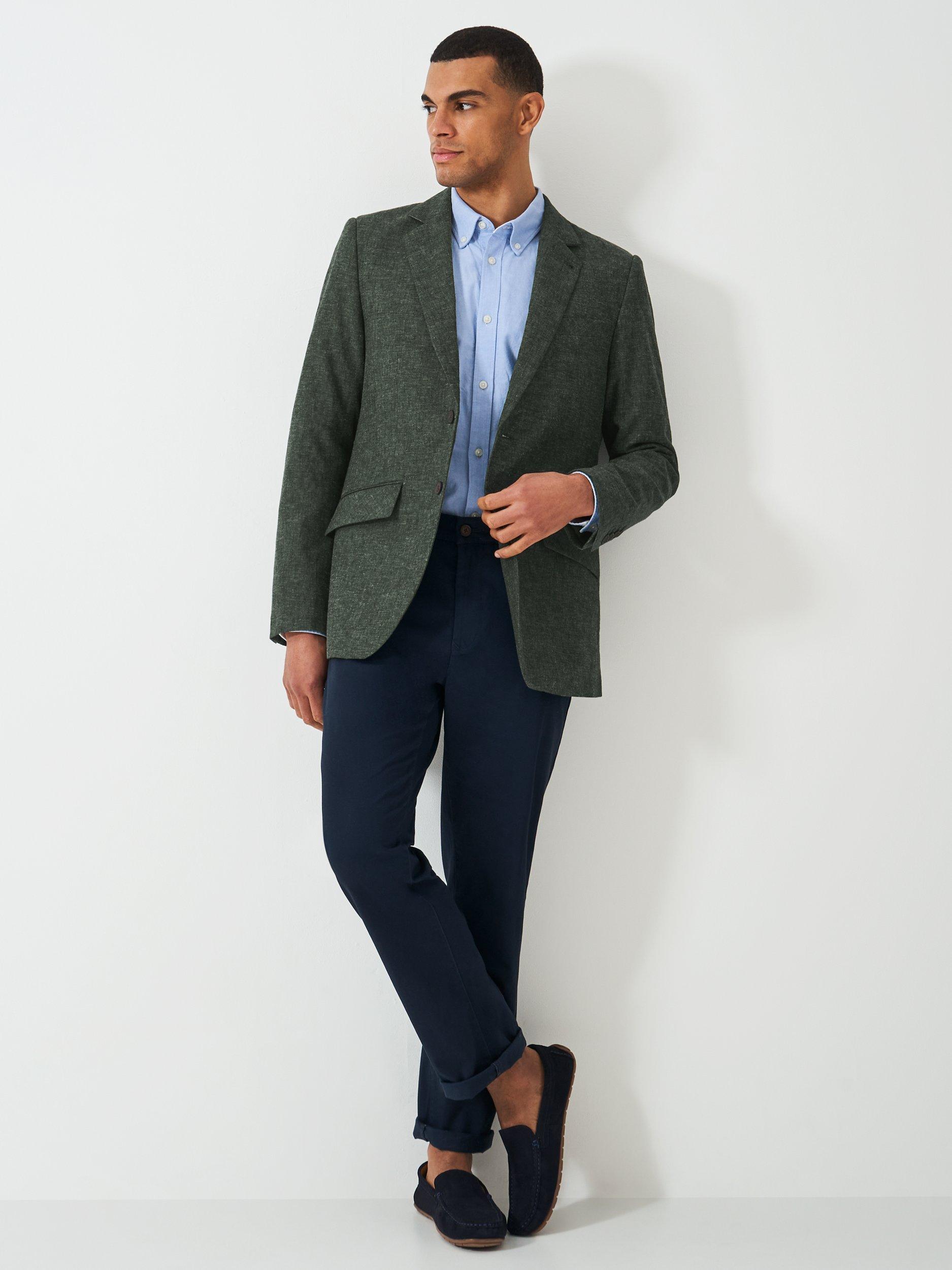Product image 3 of 5, which shows Crew Clothing Fortescue Linen Blazer, Mid Green, 36L