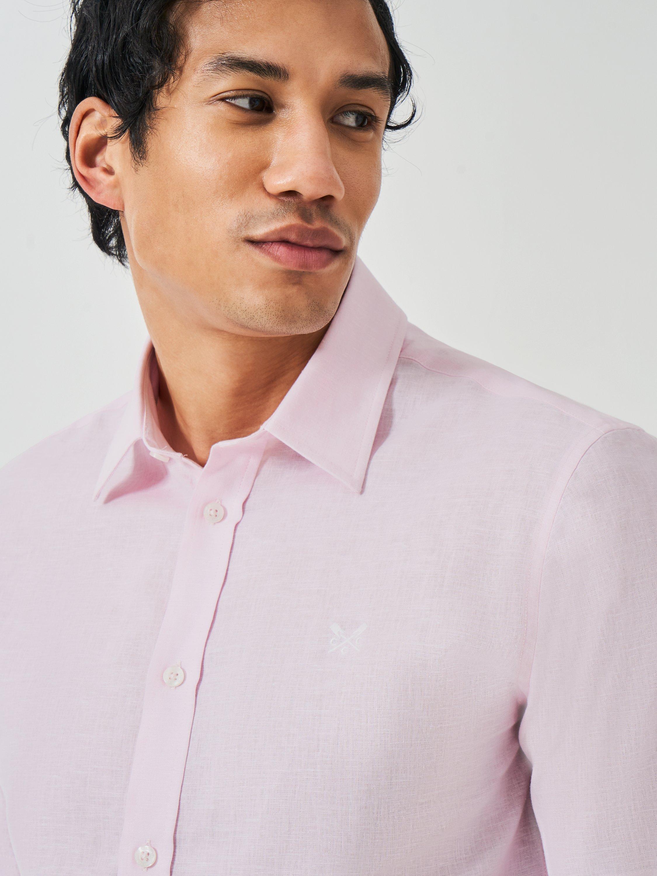 Product image 4 of 5, which shows Crew Clothing Linen Blend Regular Fit Shirt, Light Pink, XS