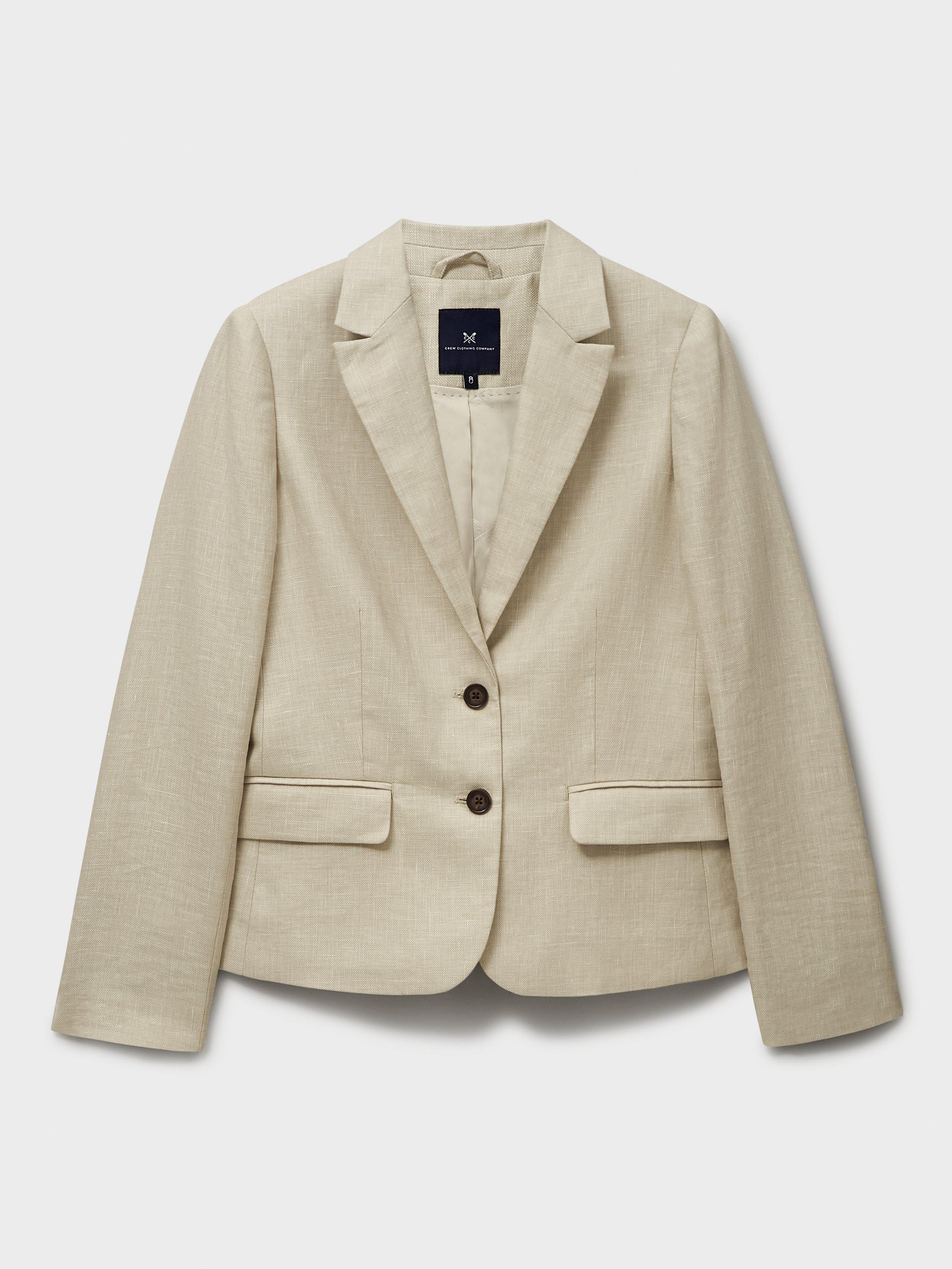 Product image 5 of 5, which shows Crew Clothing Linen Cotton Blend Single Breasted Blazer, Oatmeal, 6