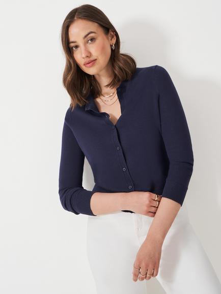 Crew Clothing Pointelle Cardigan, Navy, Navy
