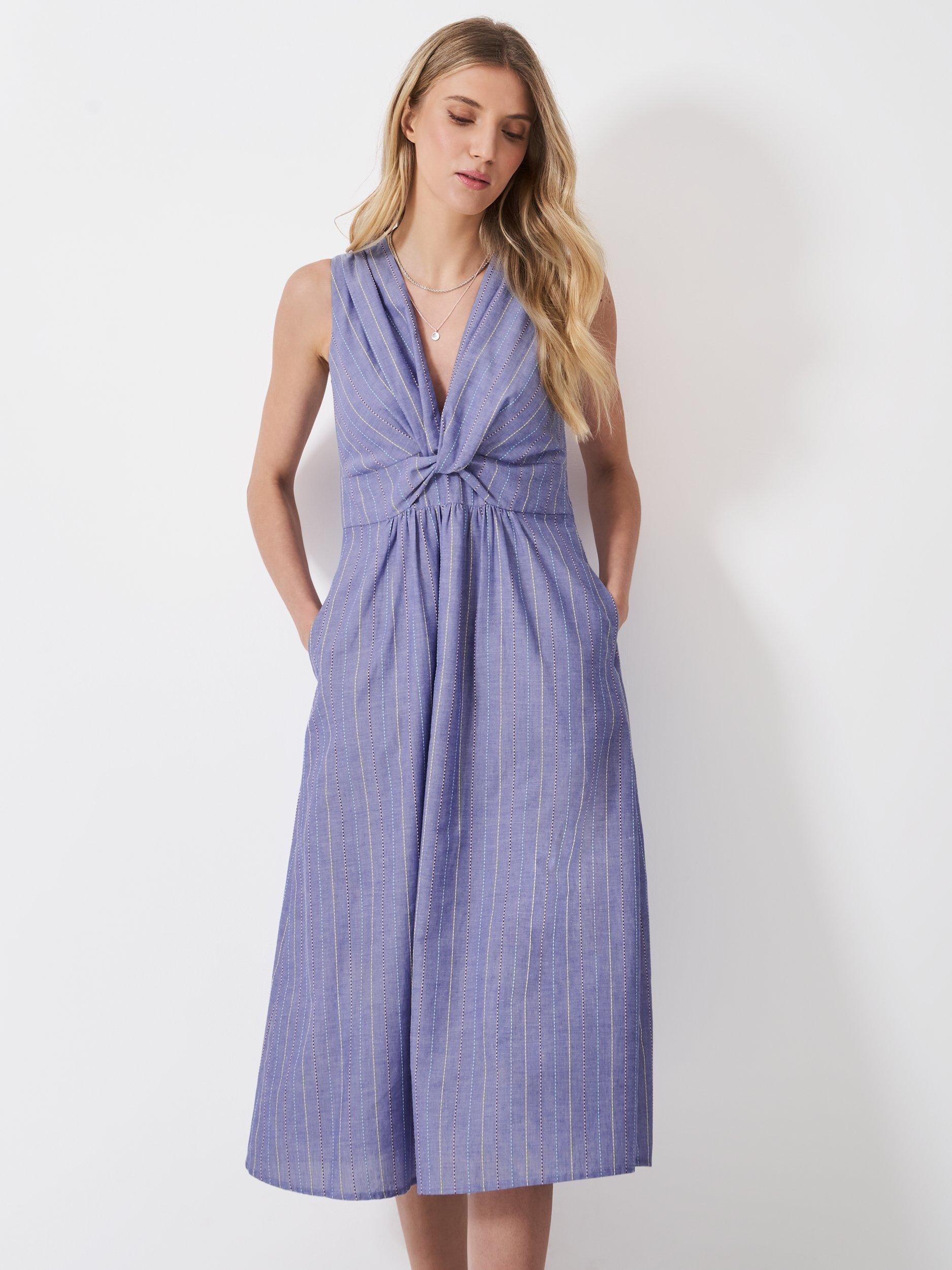 Product image 2 of 5, which shows Crew Clothing Alba Cotton Twist-Front Dress, Denim Blue, 6