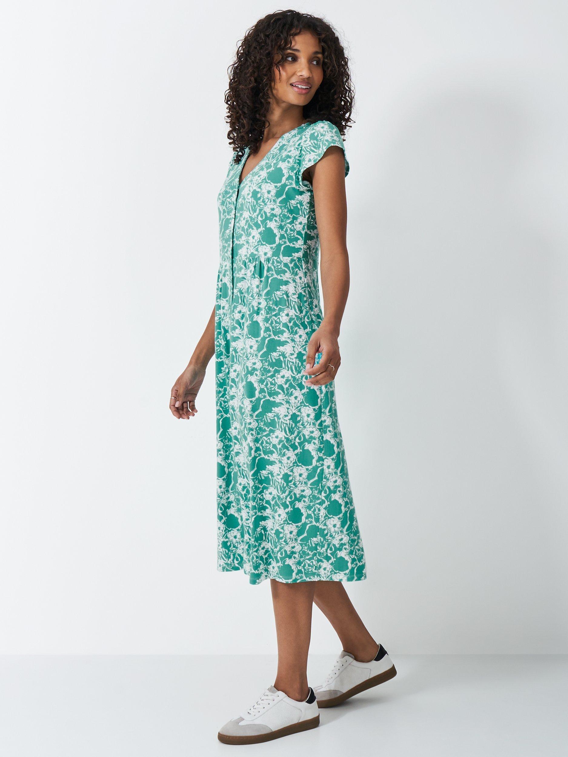Product image 1 of 5, which shows Crew Clothing Alyssia Floral Jersey Dress, Teal Blue/White, 6