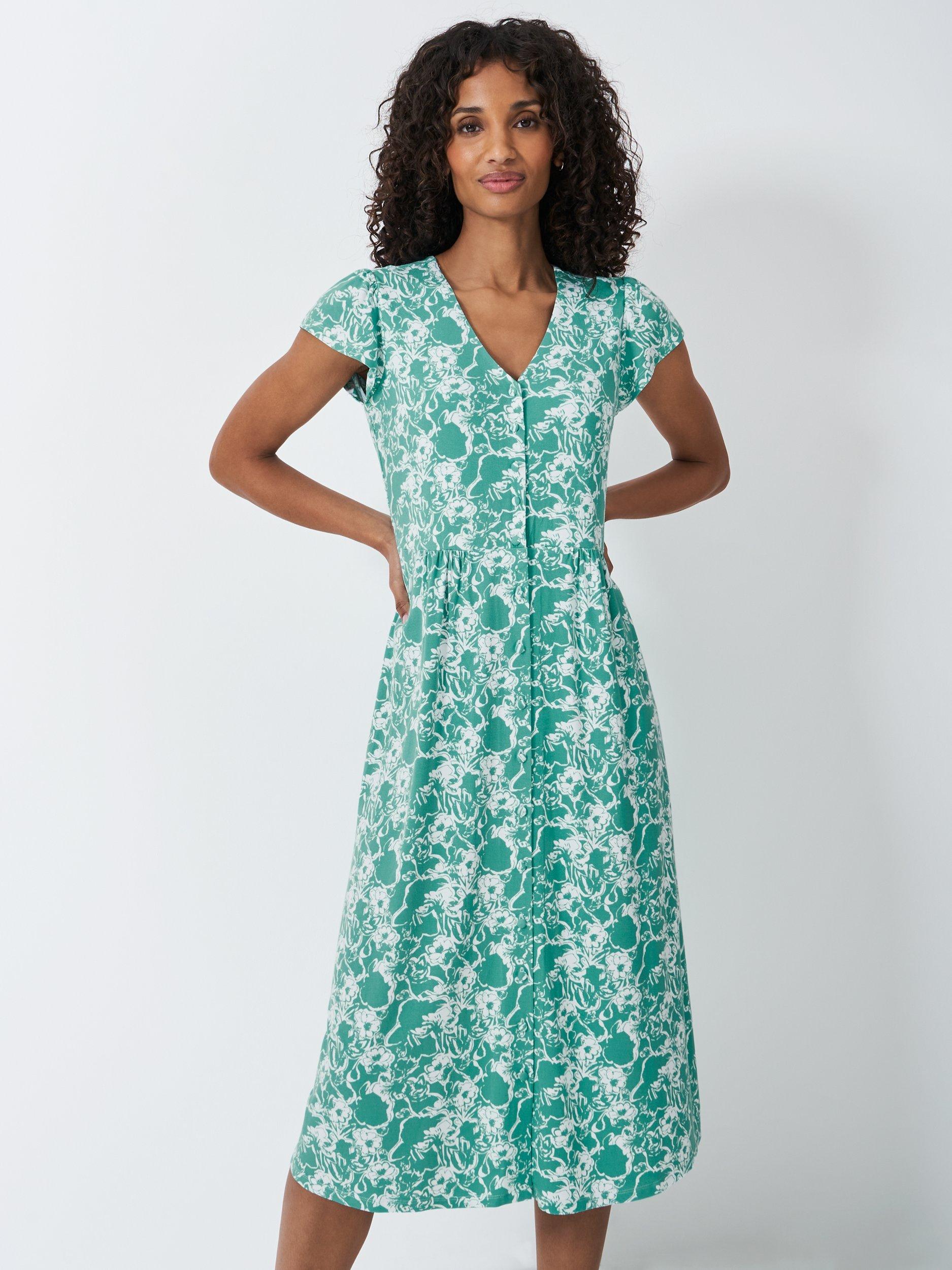 Product image 3 of 5, which shows Crew Clothing Alyssia Floral Jersey Dress, Teal Blue/White, 6