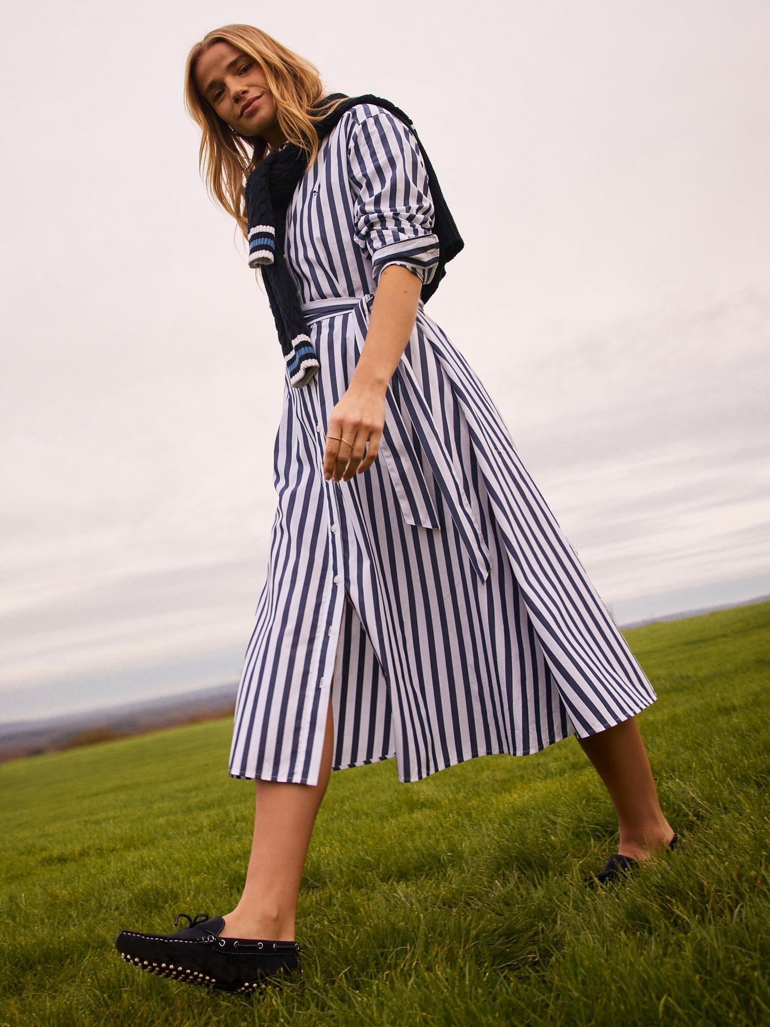 Crew Clothing Eleanor Stripe Shirt Dress, Navy Blue/White