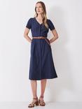 Crew Clothing Jenna Darted Midi Dress, Denim Blue
