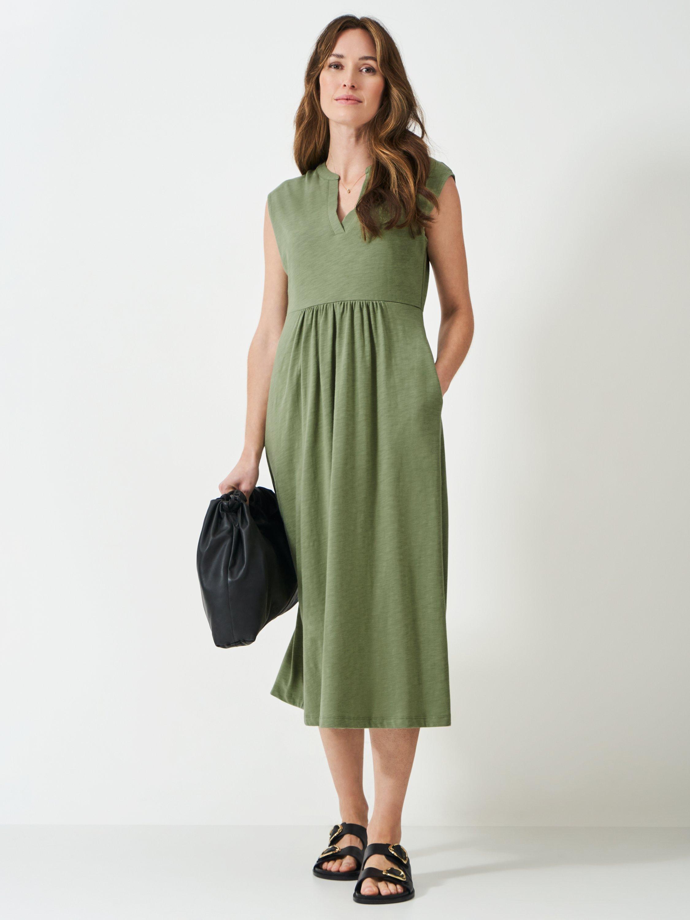 Product image 1 of 5, which shows Crew Clothing Adina Jersey Midi Dress, Dark Green, 6