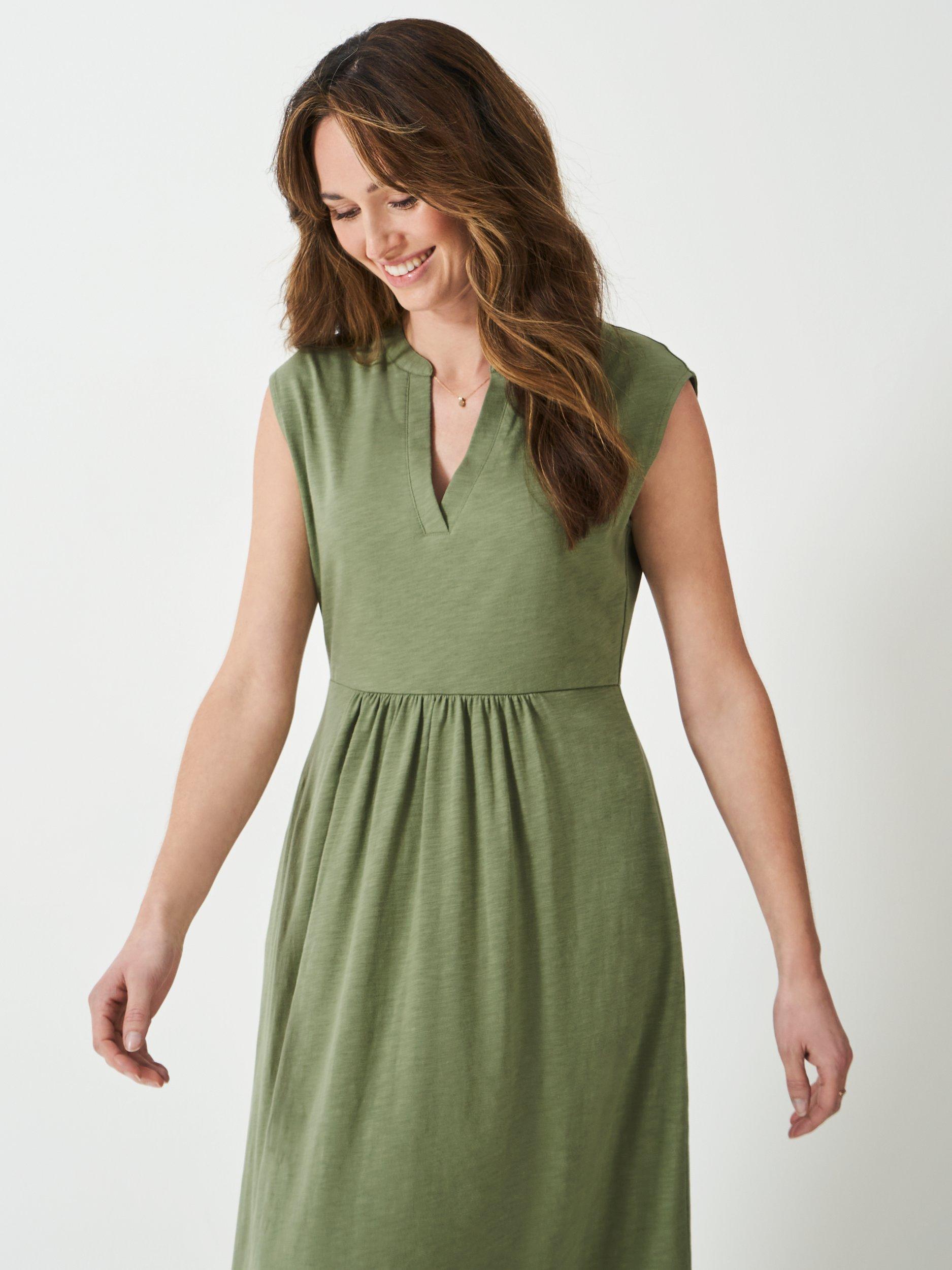 Product image 2 of 5, which shows Crew Clothing Adina Jersey Midi Dress, Dark Green, 6