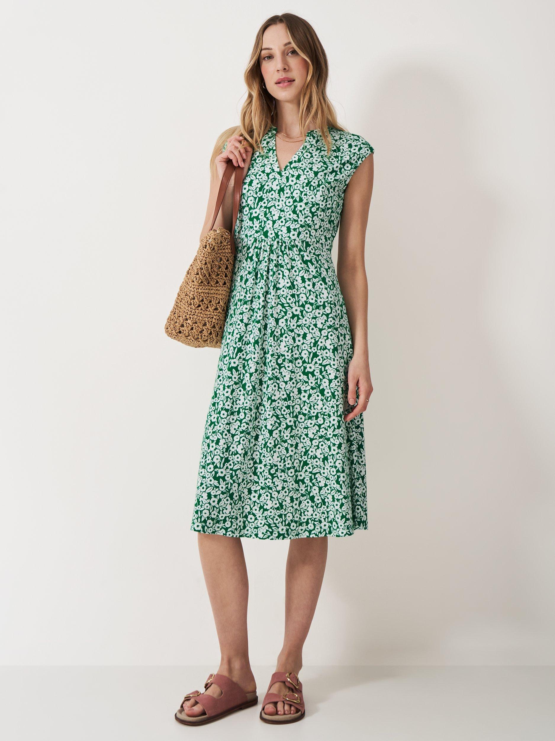 Product image 1 of 5, which shows Crew Clothing Nina Nicola Floral Dress, Green/White, 6