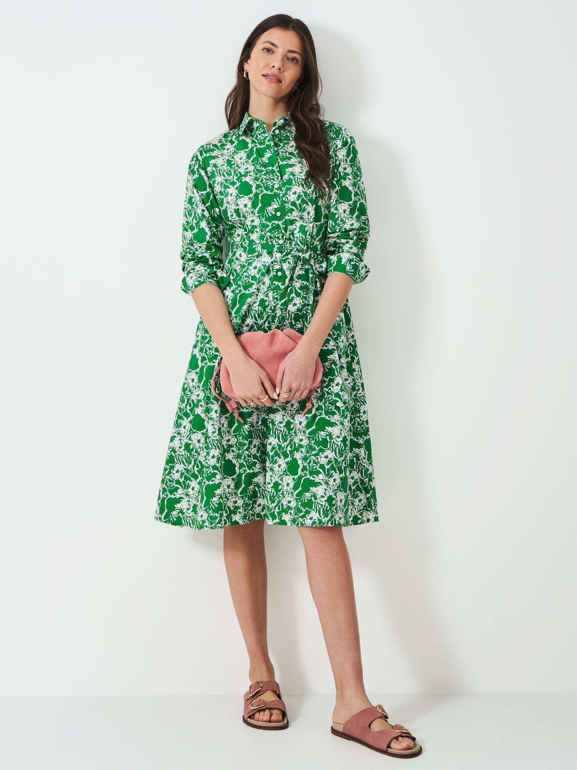 Product image 1 of 5, which shows Crew Clothing Eleanor Floral Shirt Dress, Light Green/White, 6