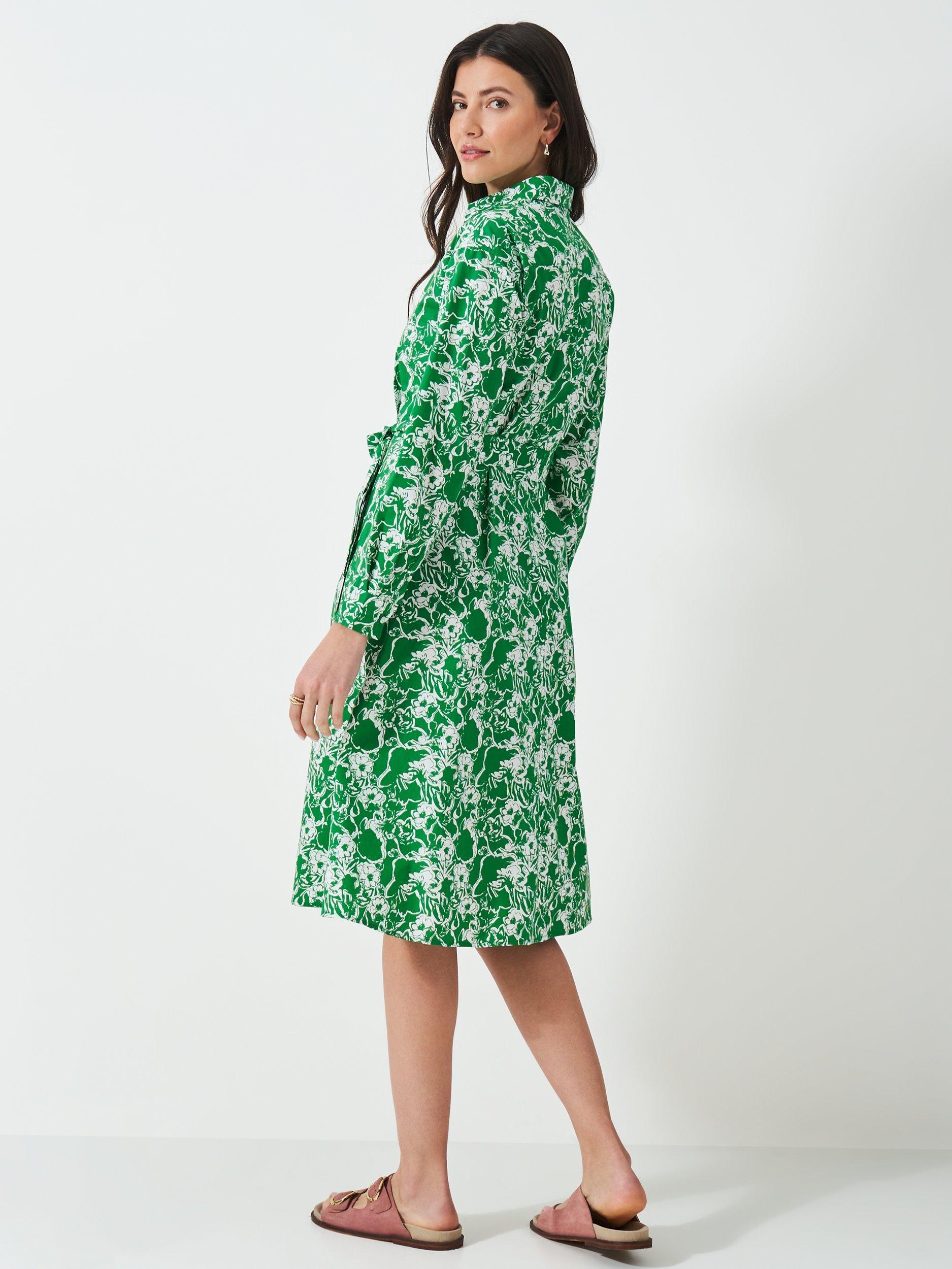 Product image 2 of 5, which shows Crew Clothing Eleanor Floral Shirt Dress, Light Green/White, 6