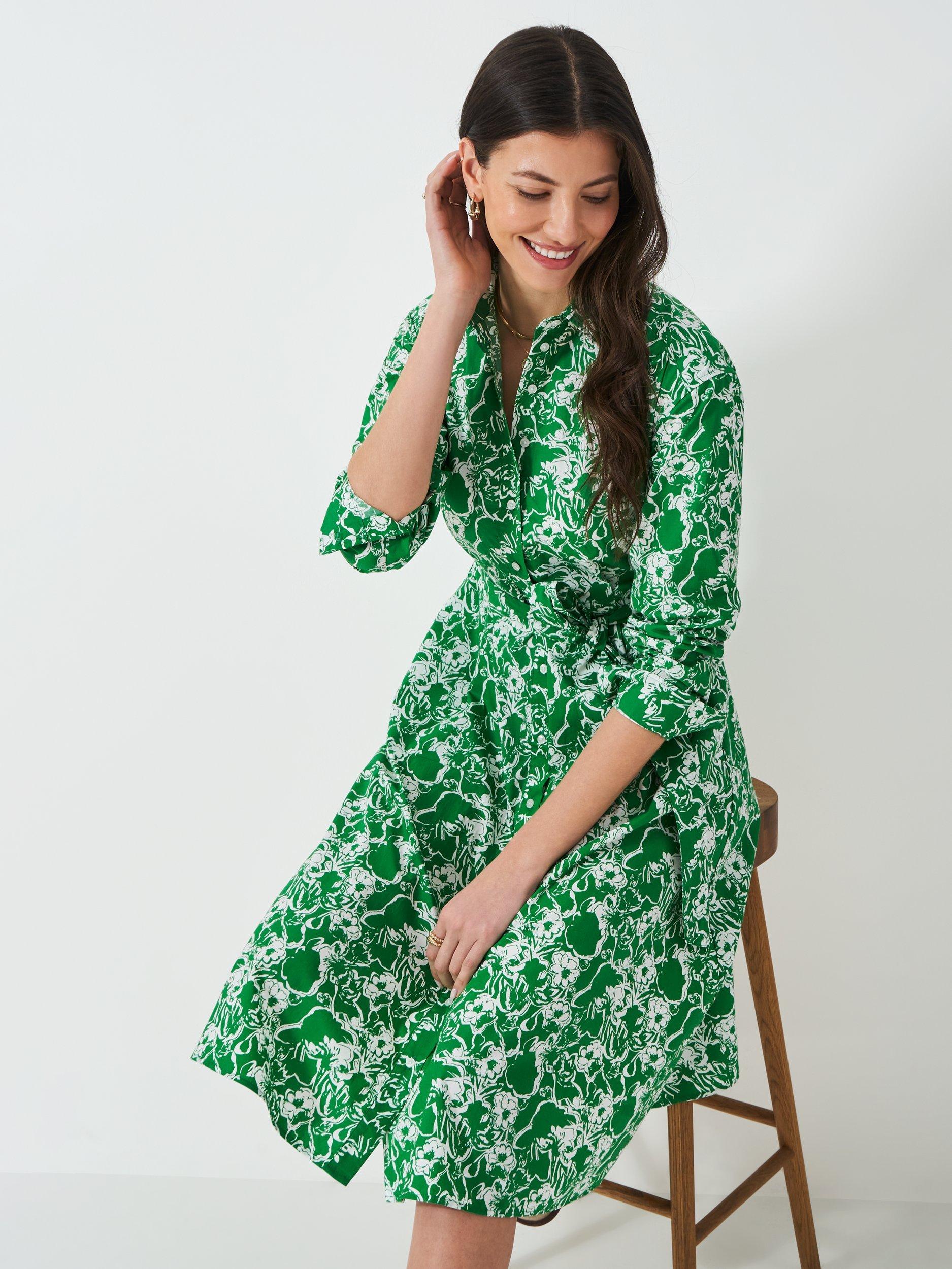Product image 3 of 5, which shows Crew Clothing Eleanor Floral Shirt Dress, Light Green/White, 6