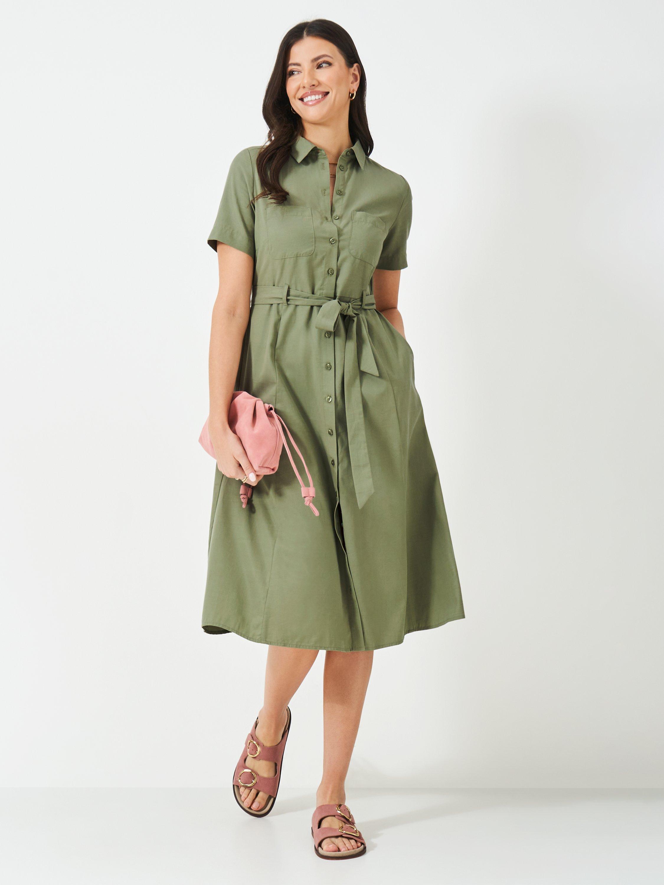 Product image 2 of 5, which shows Crew Clothing Bethany Belted Shirt Dress, Dark Green, 6