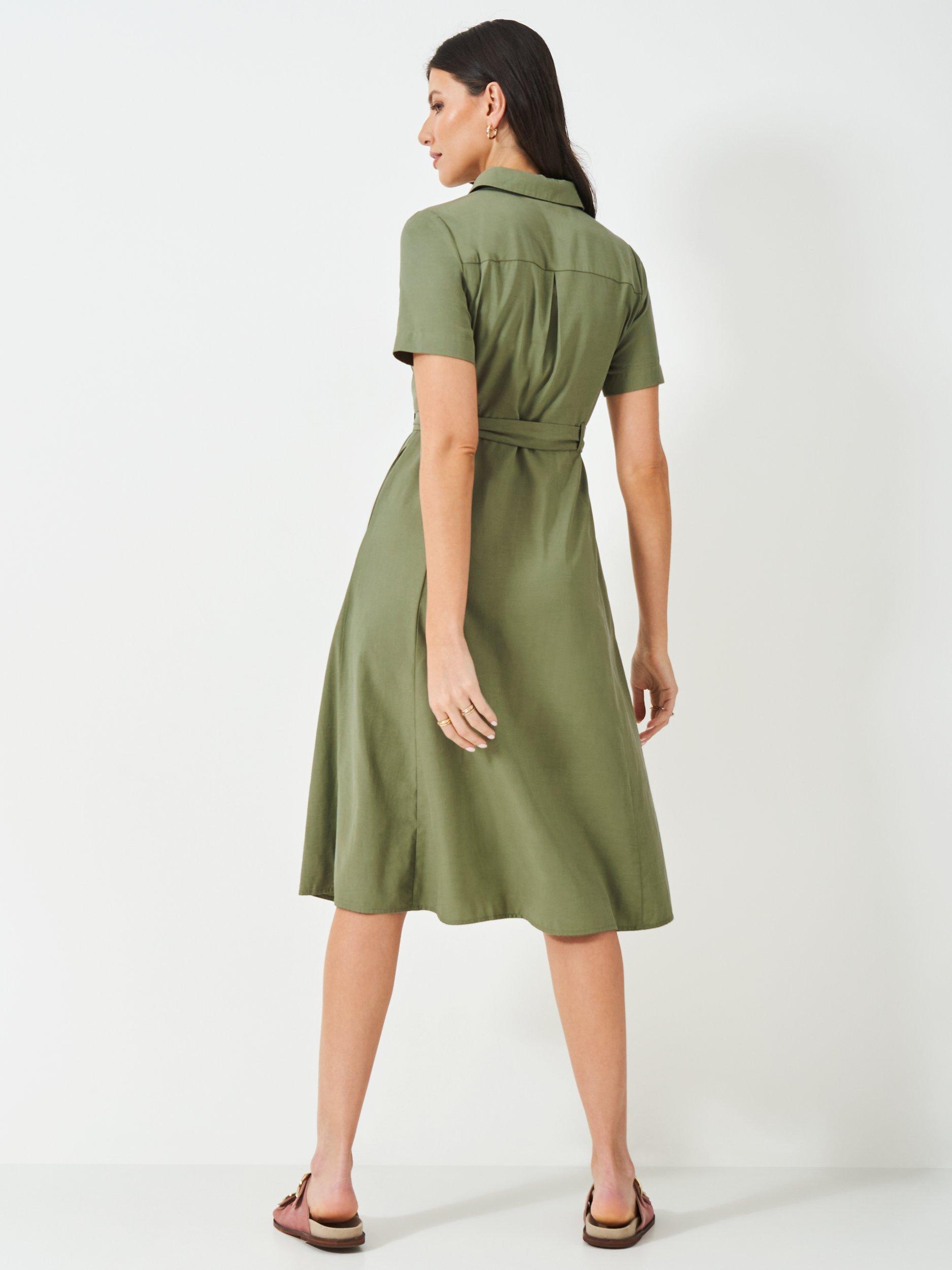 Product image 3 of 5, which shows Crew Clothing Bethany Belted Shirt Dress, Dark Green, 6