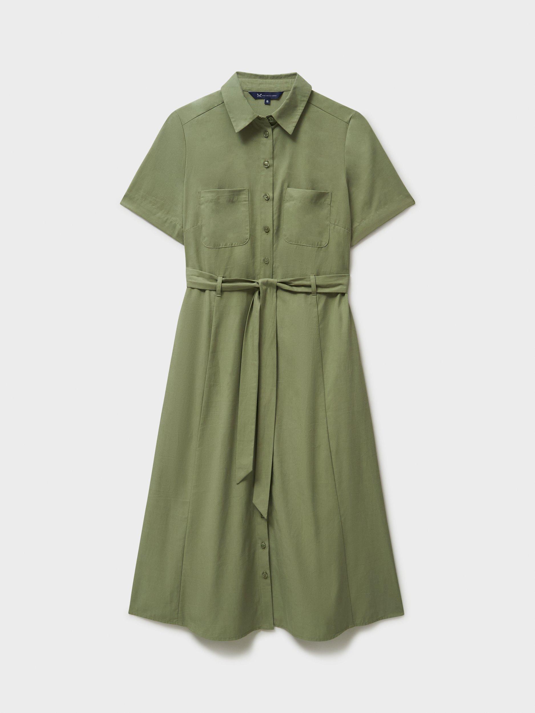 Product image 5 of 5, which shows Crew Clothing Bethany Belted Shirt Dress, Dark Green, 6